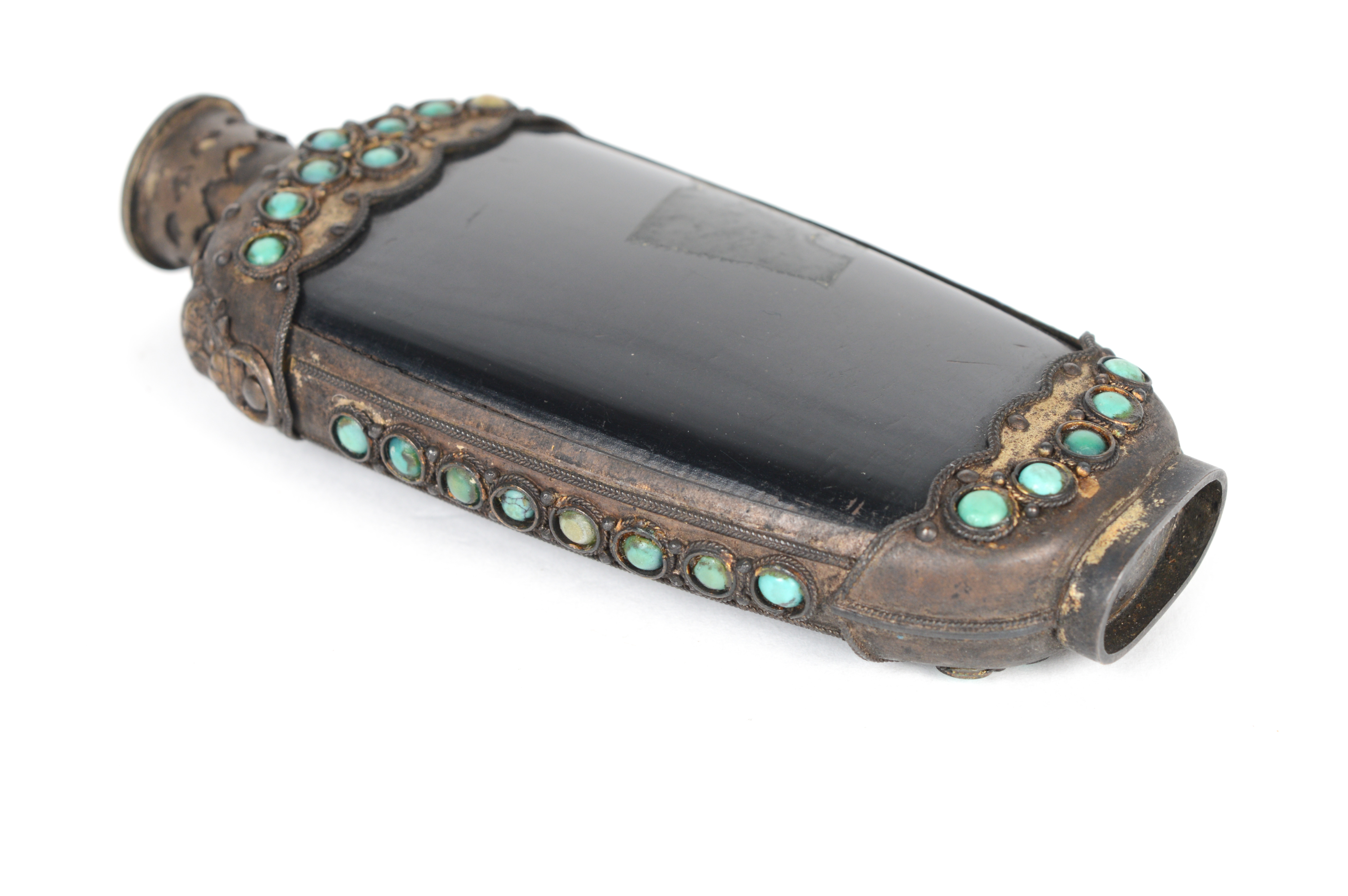 Antique Brass and Bone Snuff Bottle With Turquoise Accents