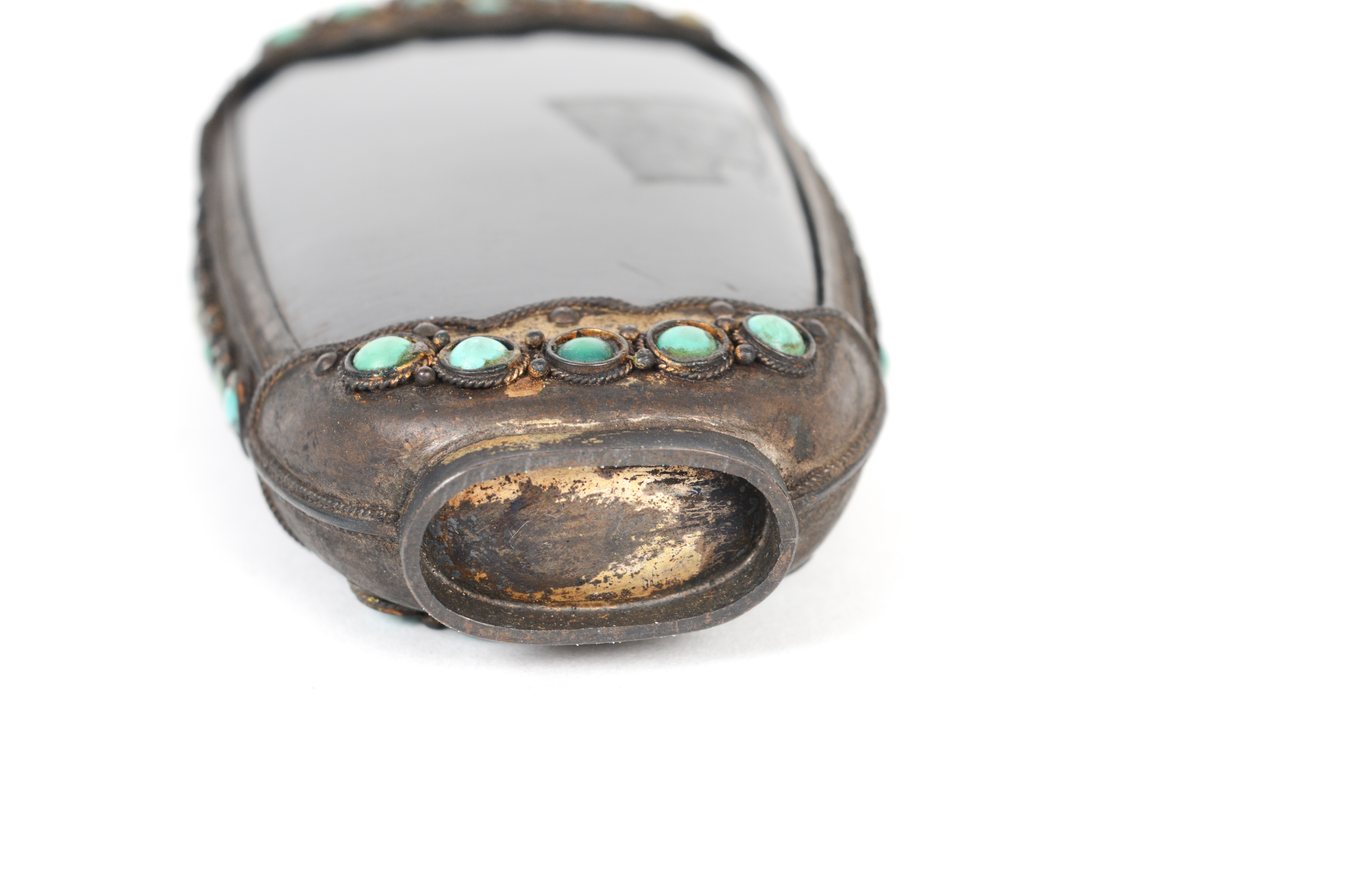 Antique Brass and Bone Snuff Bottle With Turquoise Accents
