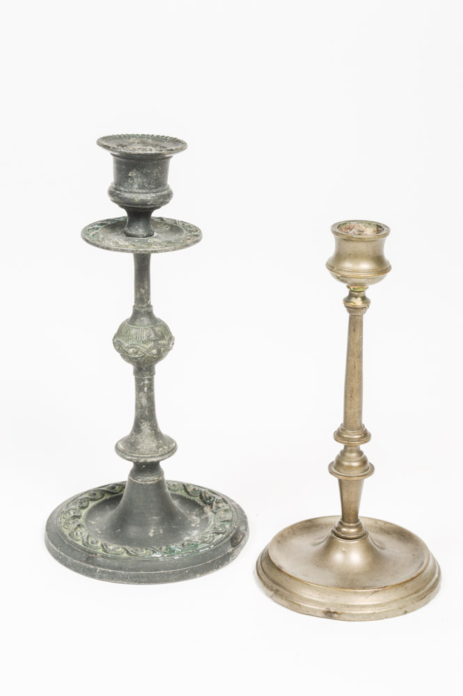 Two Antique Metal Candlesticks