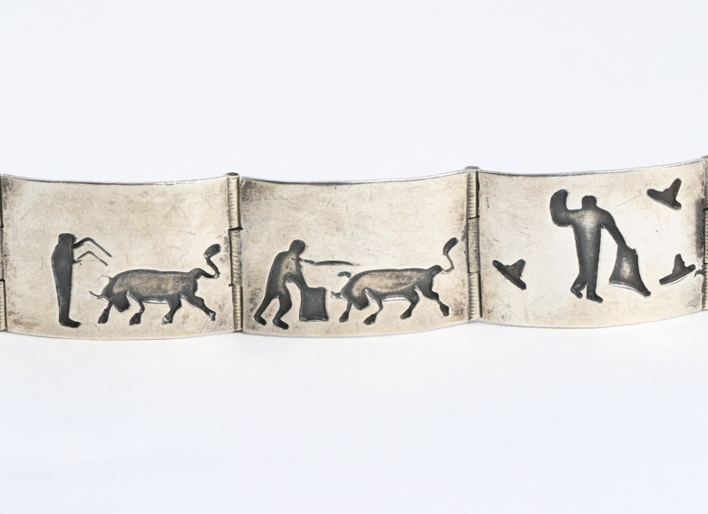 Vintage Sterling Silver Bull Fighting Motif Bracelet