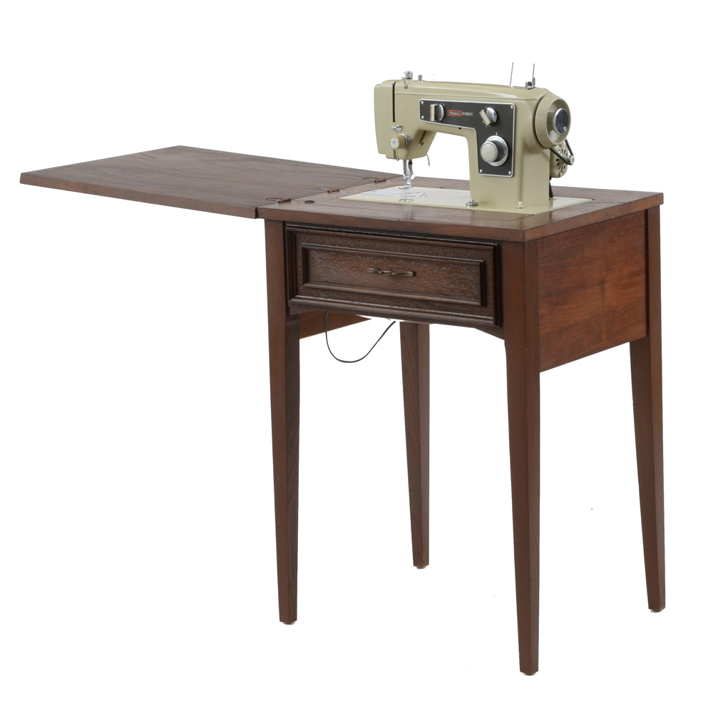 Sears-Kenmore Midcentury Vintage Sewing Machine with Cabinet