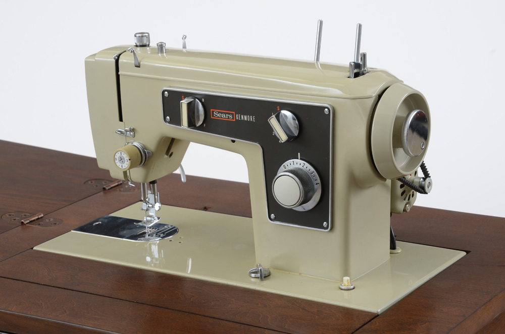 Sears-Kenmore Midcentury Vintage Sewing Machine with Cabinet
