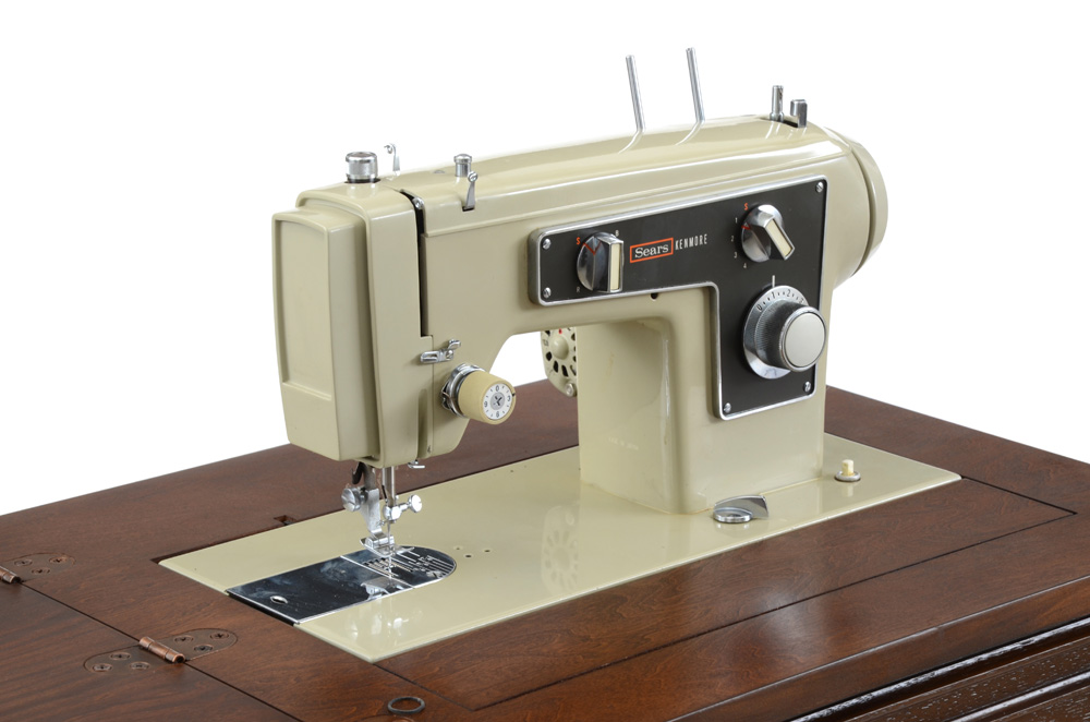 Sears-Kenmore Midcentury Vintage Sewing Machine with Cabinet