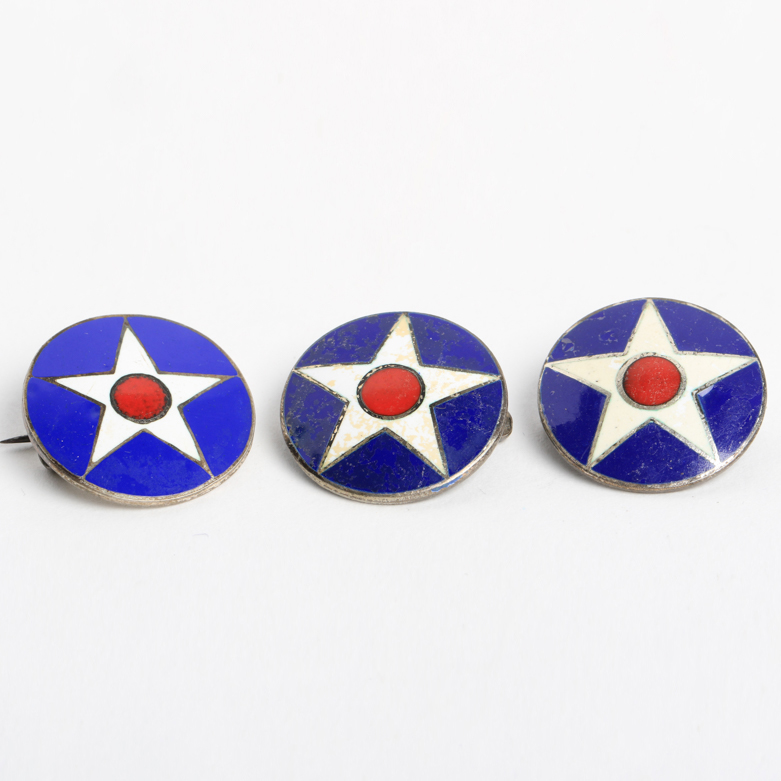 Collection of Vintage Sterling Silver and Enamel Military Pins