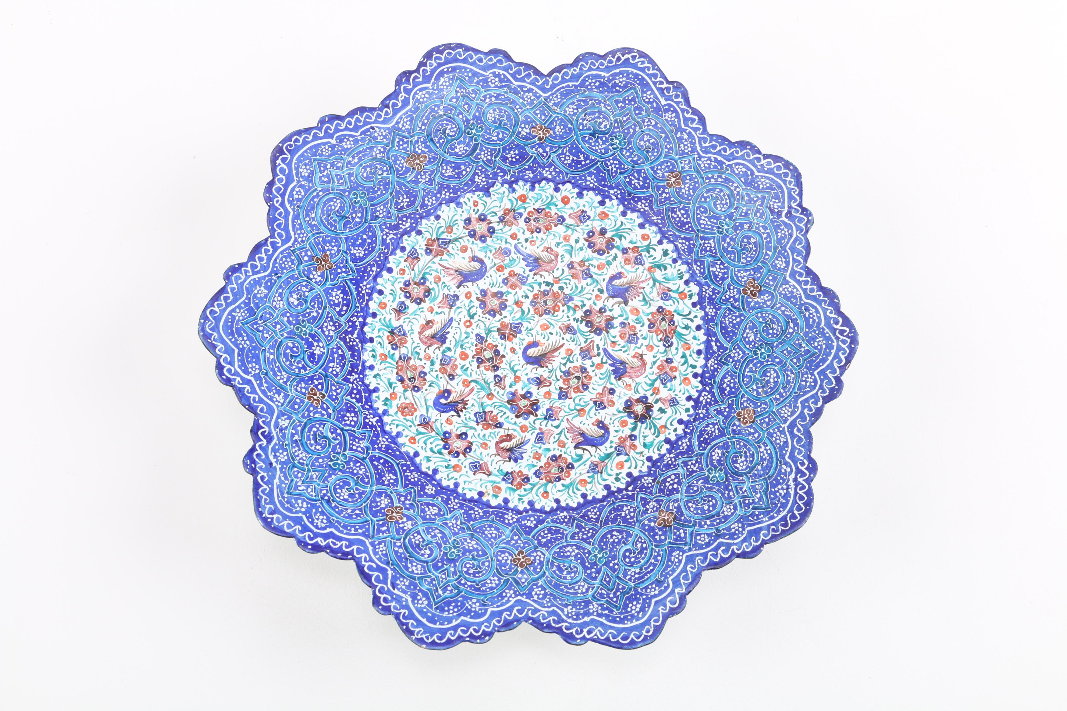 Hand-Painted Enameled Metal Iznik-Style Plates