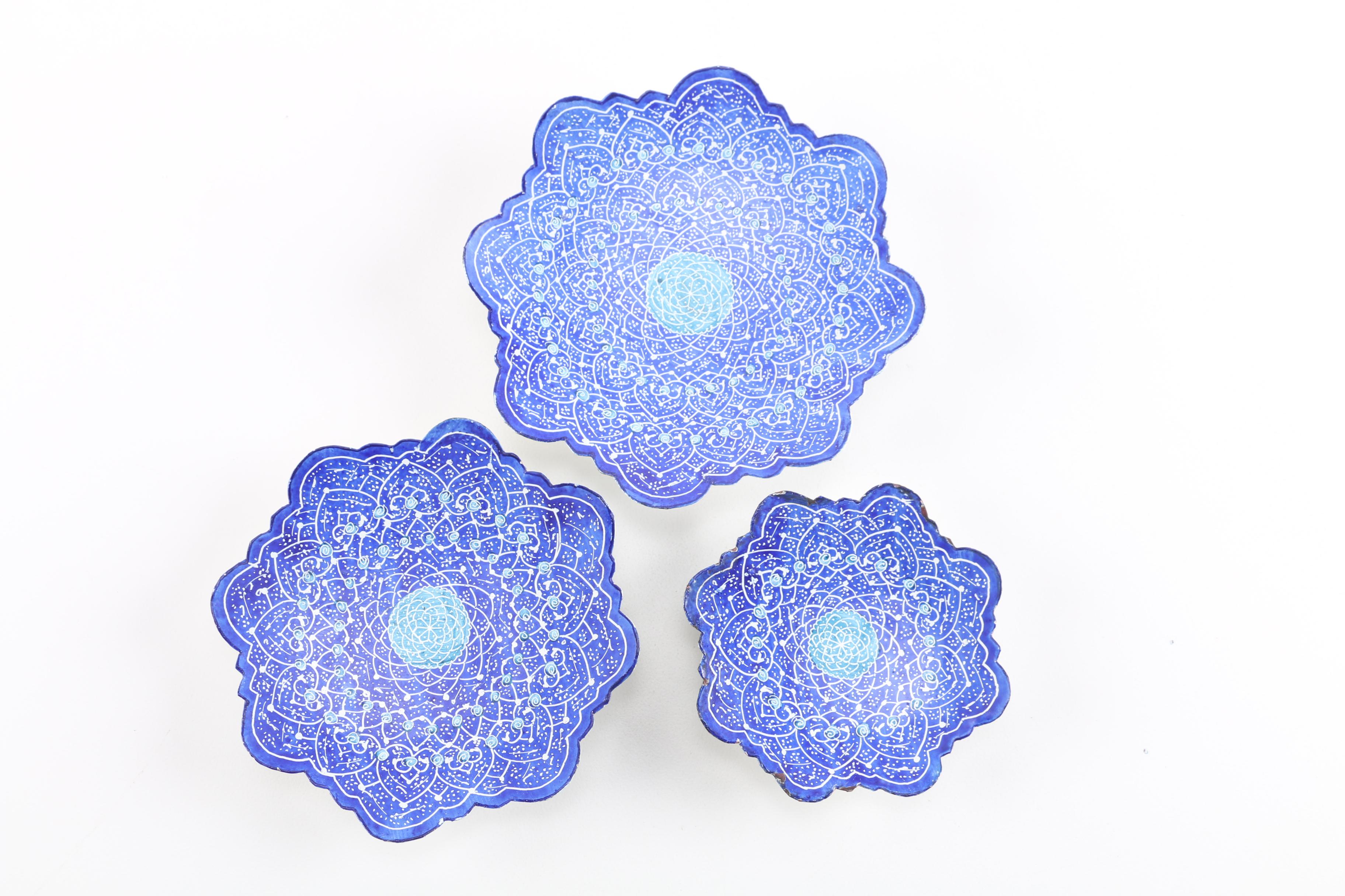 Hand-Painted Enameled Metal Iznik-Style Plates