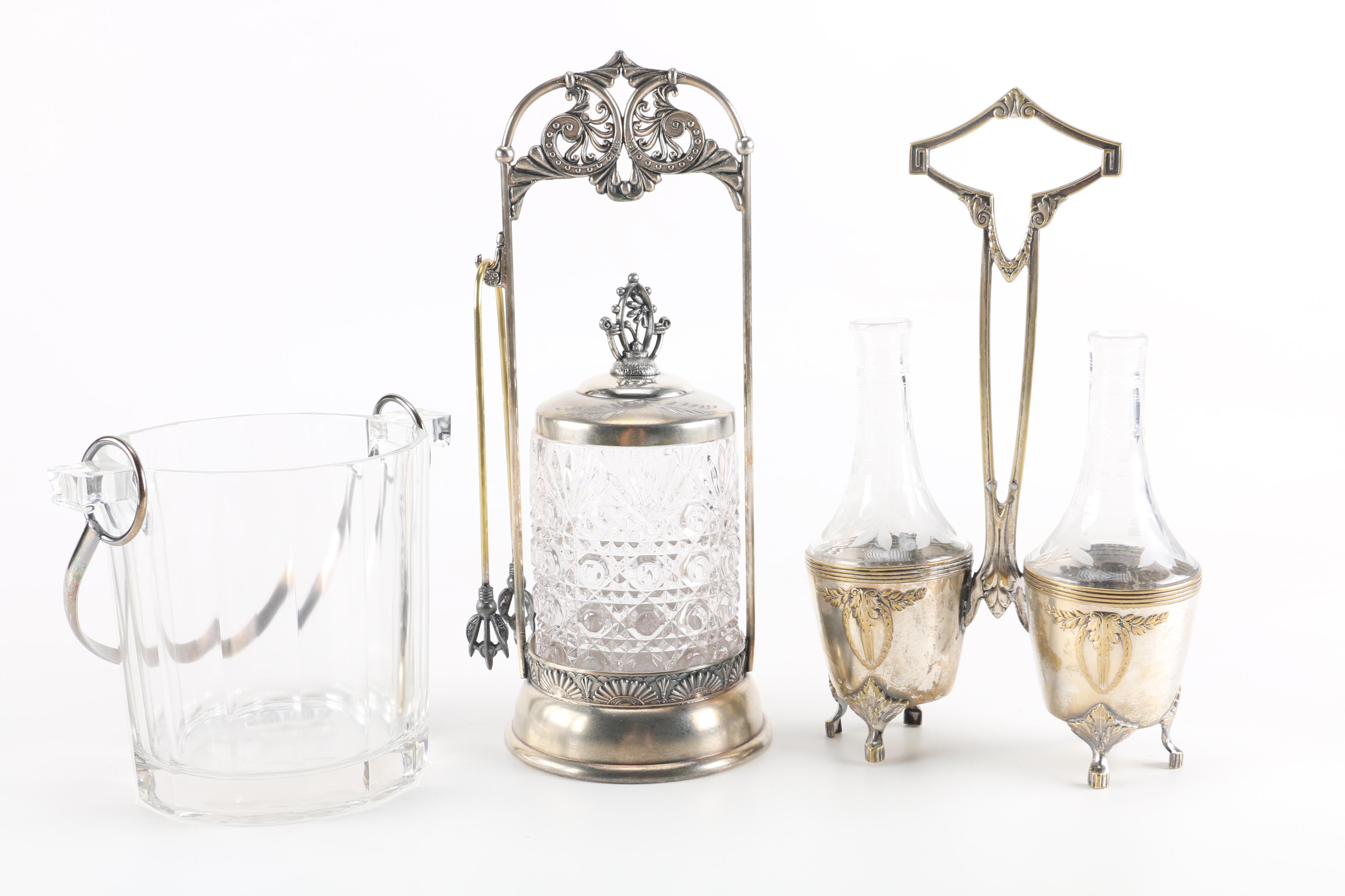 Van Bergh Silver Plate Co. Silver Plate Jar Display Holder With Additional Tableware