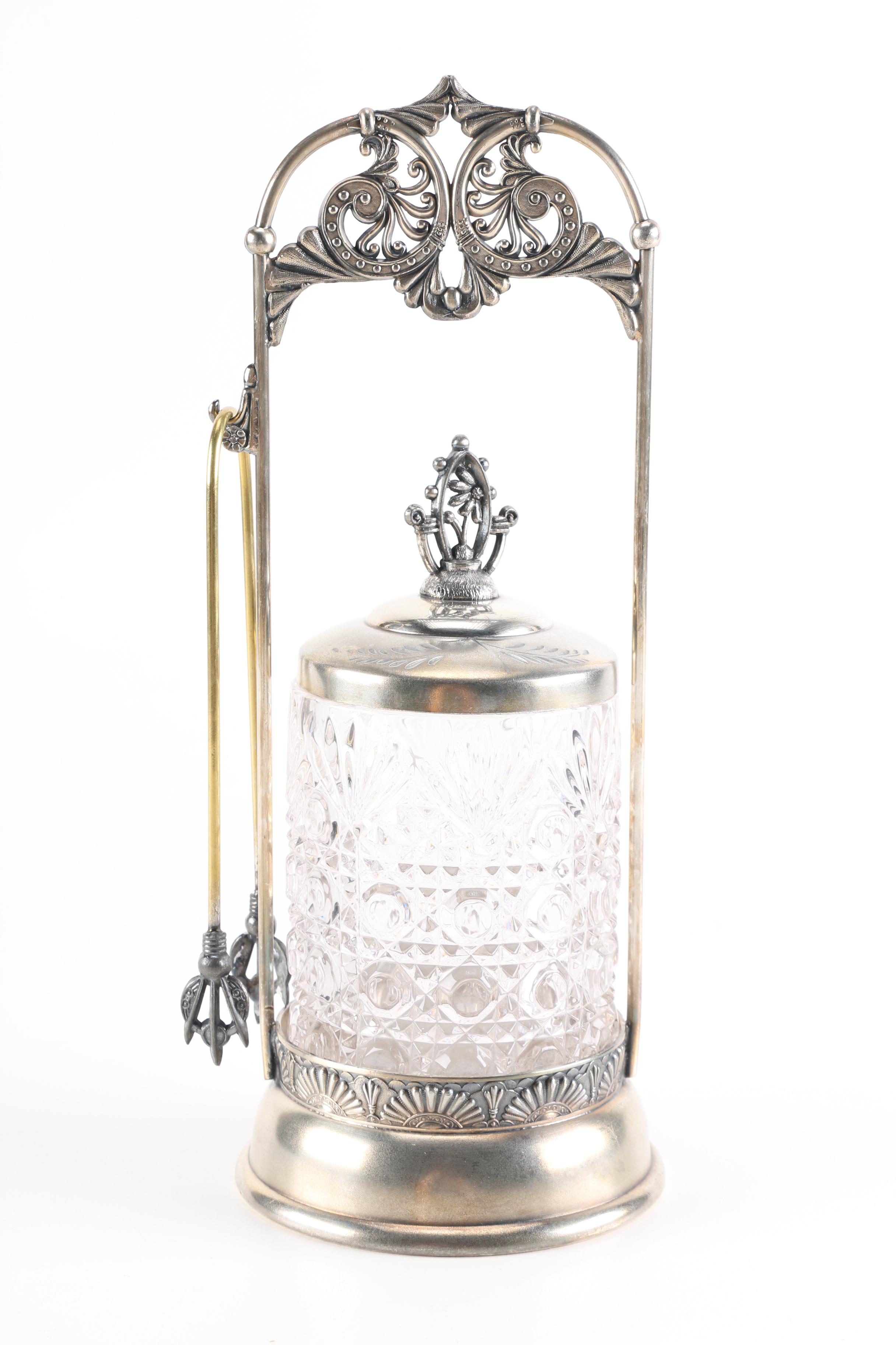 Van Bergh Silver Plate Co. Silver Plate Jar Display Holder With Additional Tableware