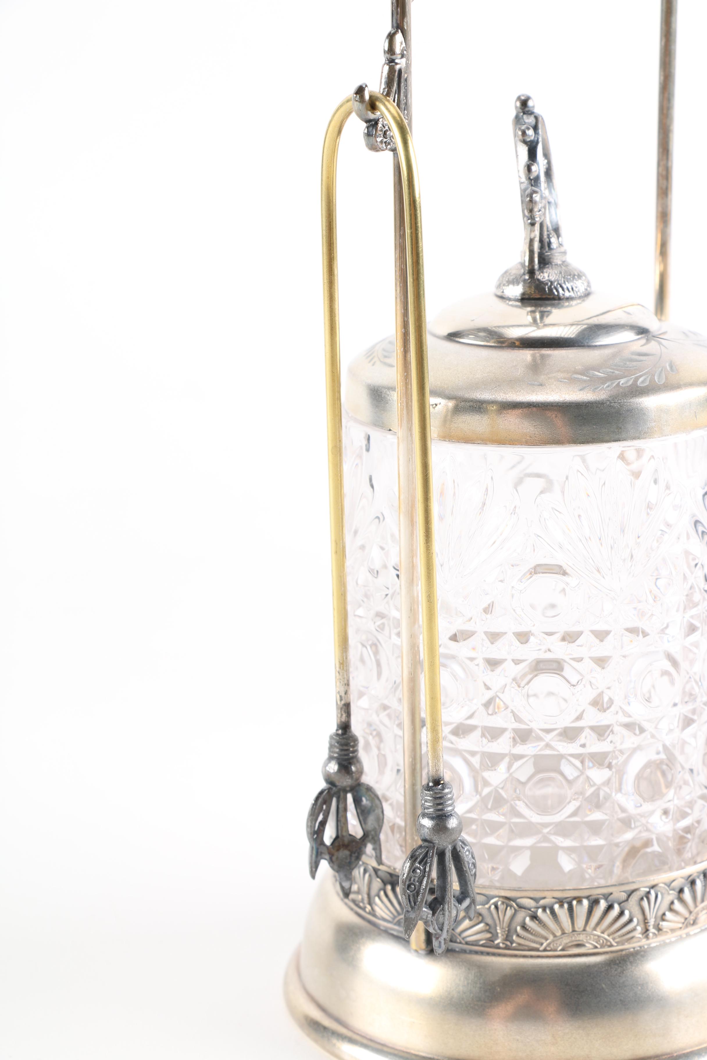 Van Bergh Silver Plate Co. Silver Plate Jar Display Holder With Additional Tableware