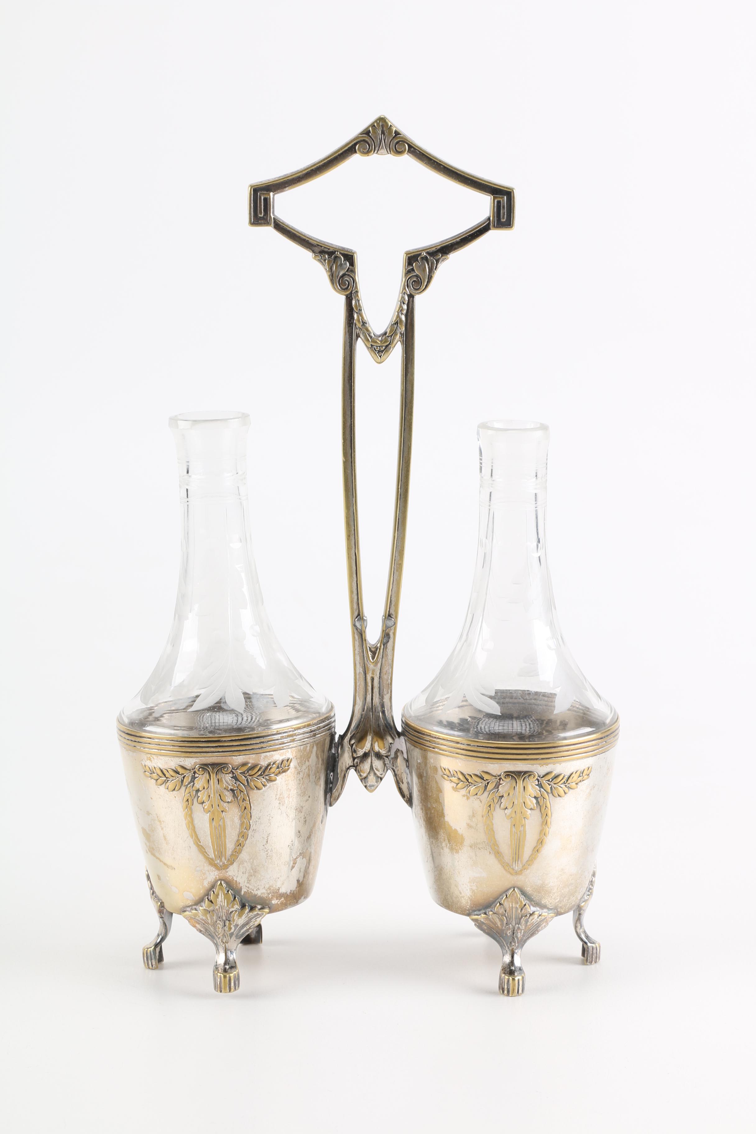 Van Bergh Silver Plate Co. Silver Plate Jar Display Holder With Additional Tableware