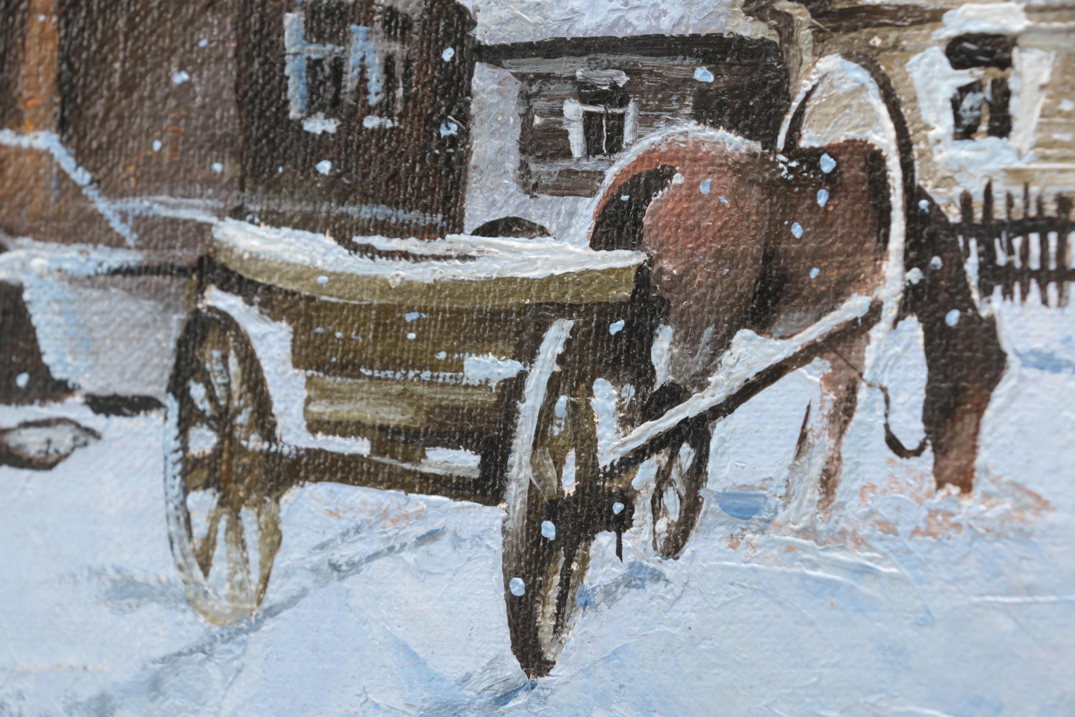 Oil Painting on Canvas of a Russian Winter Street
