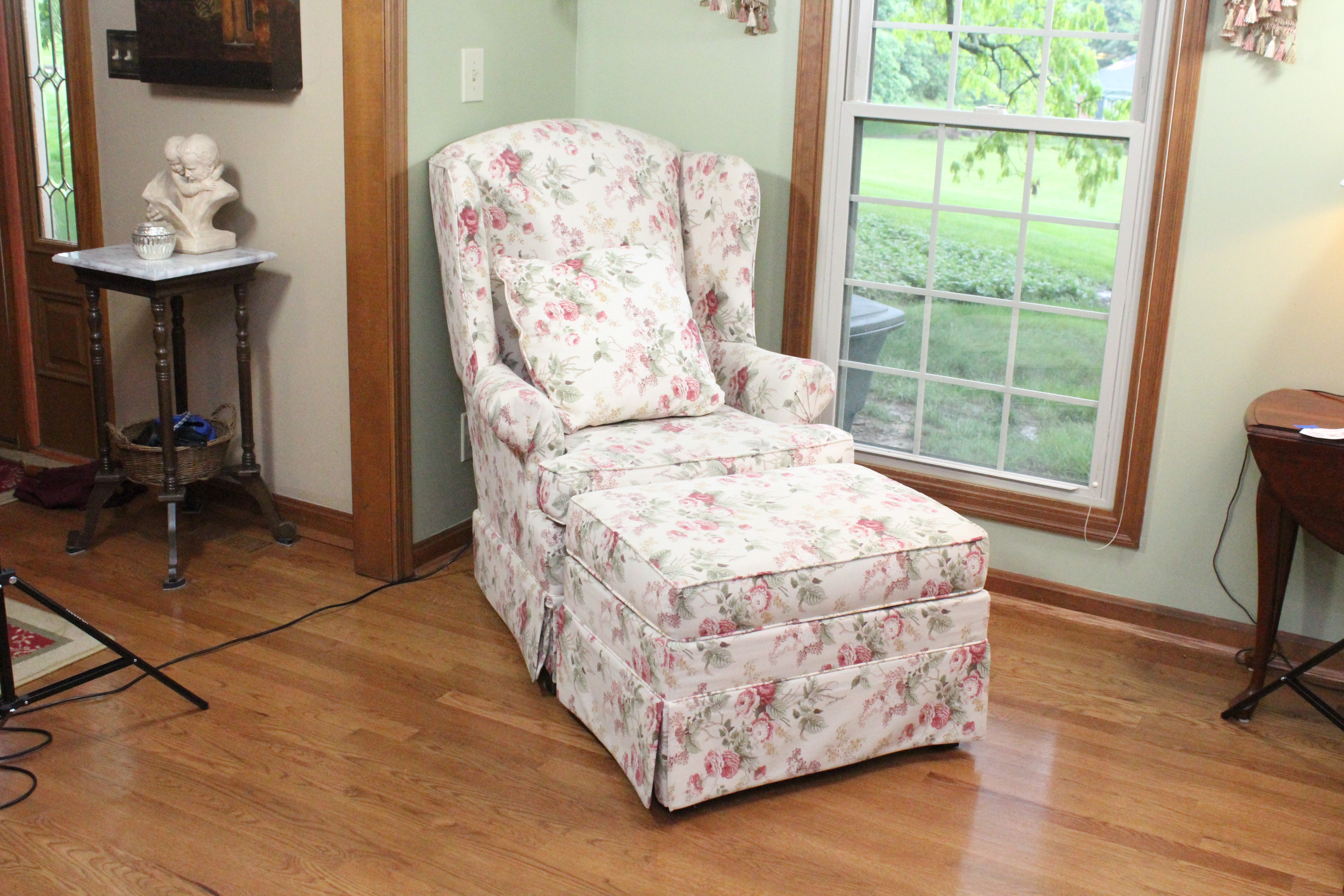 Floral Upholstered Armchair and Ottoman by Sofa Express