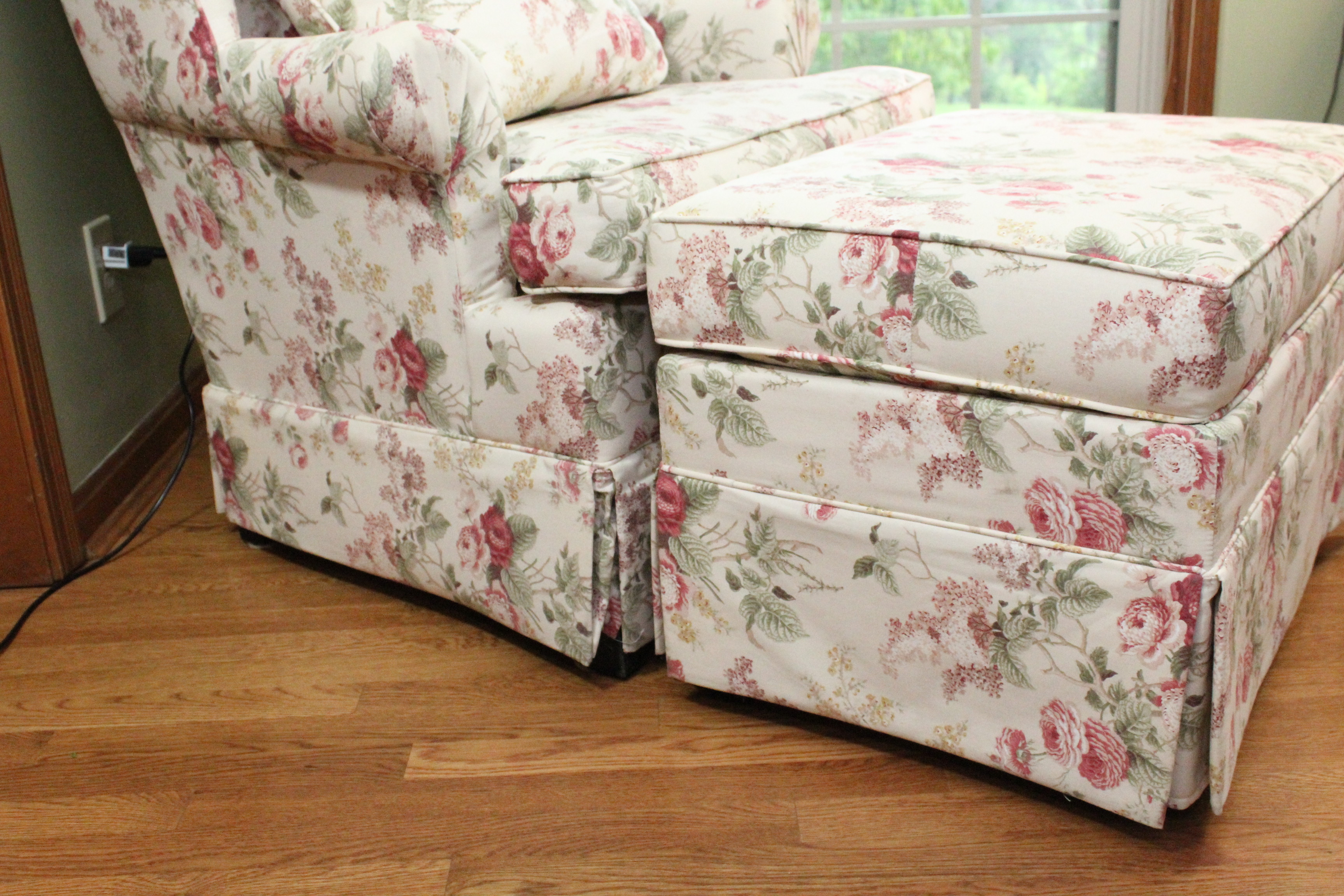 Floral Upholstered Armchair and Ottoman by Sofa Express