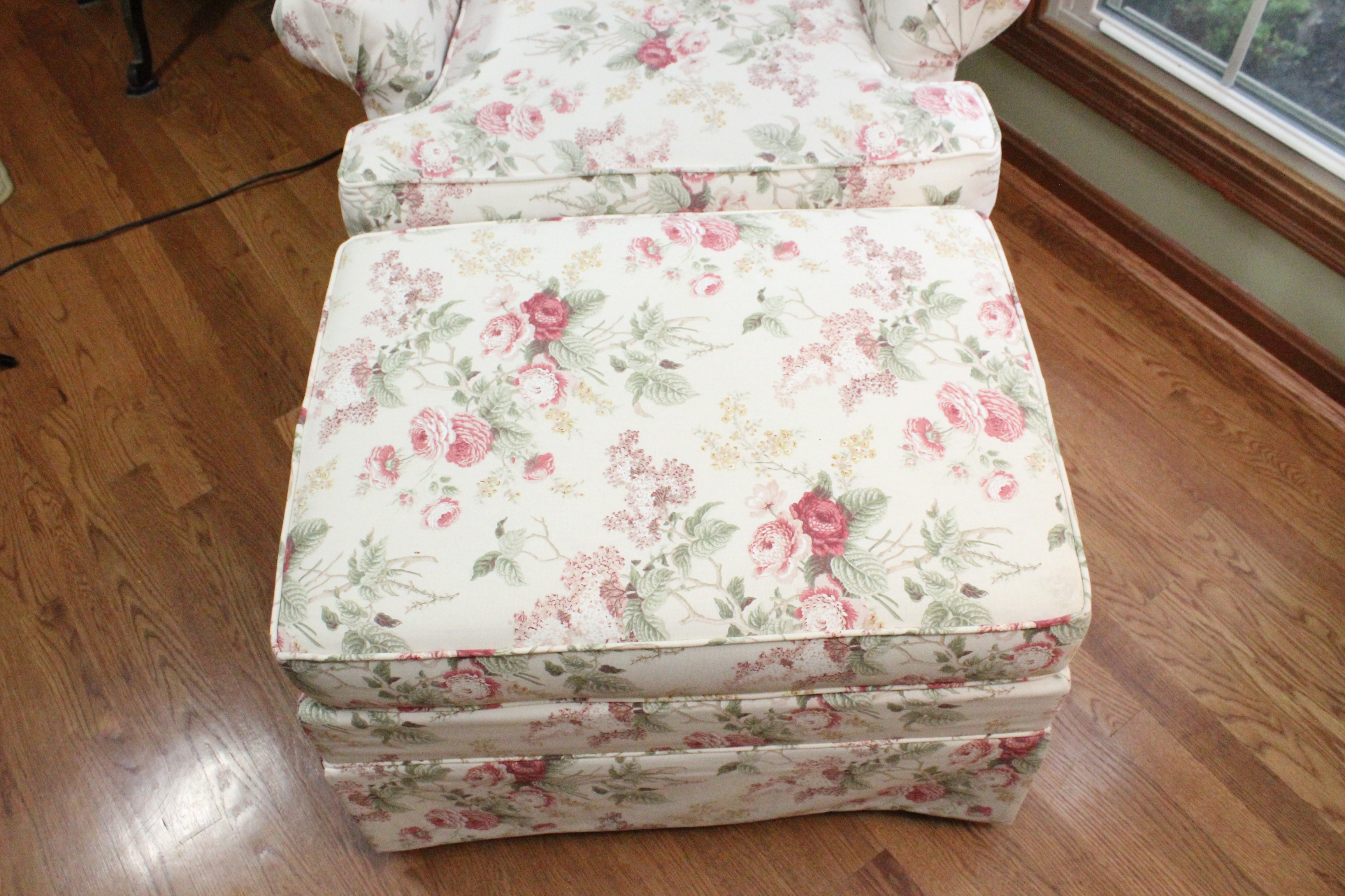 Floral Upholstered Armchair and Ottoman by Sofa Express