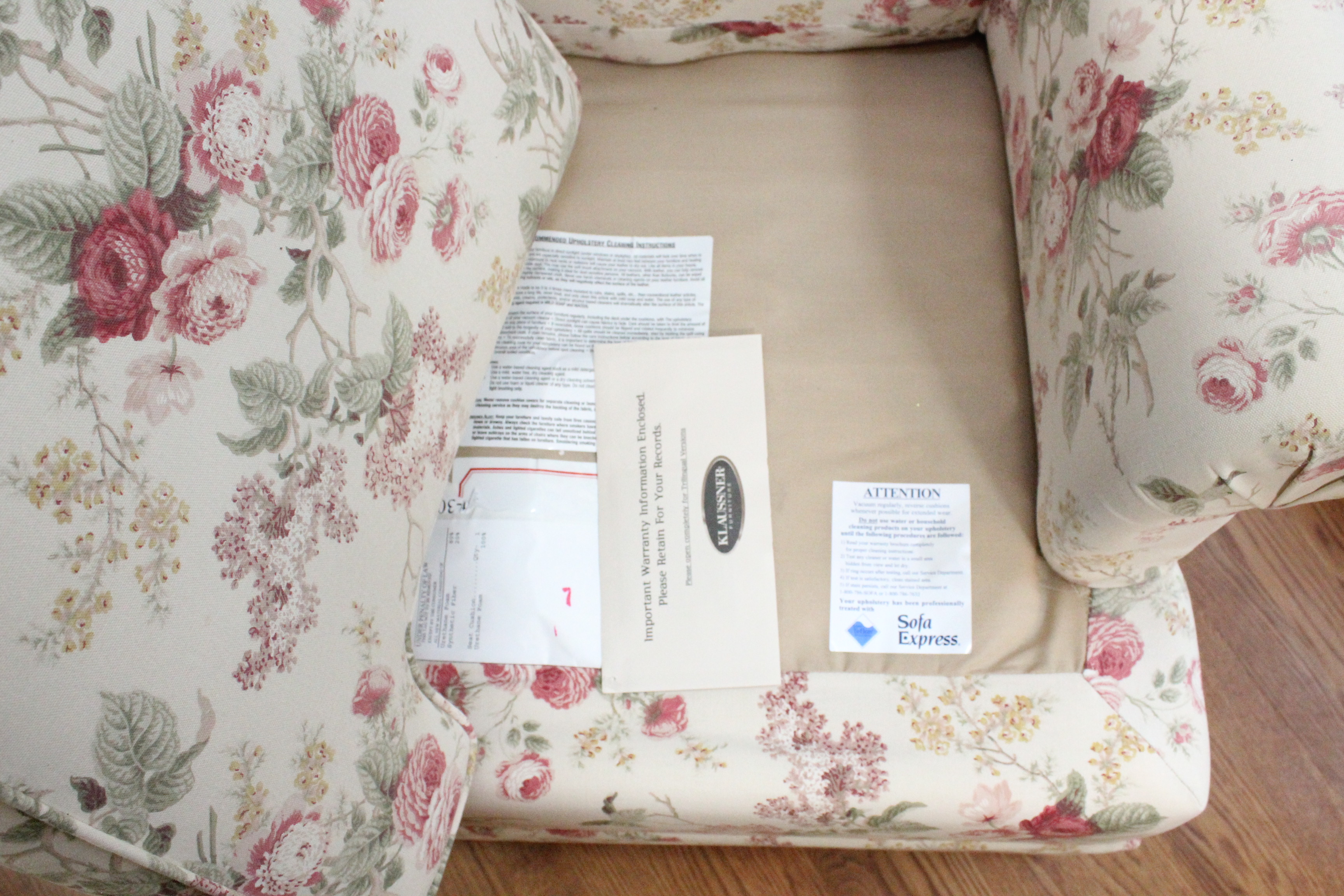Floral Upholstered Armchair and Ottoman by Sofa Express
