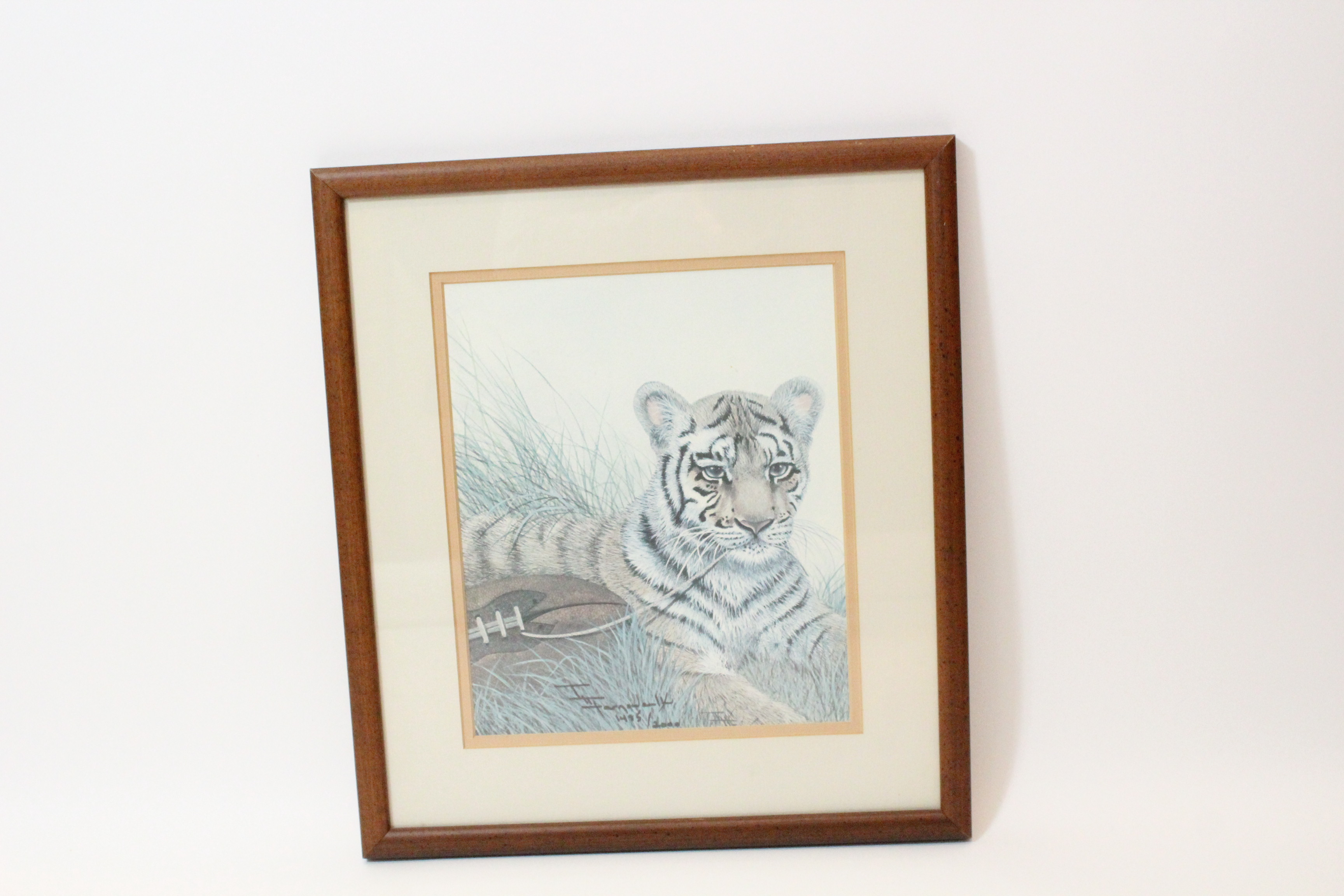 Signed Imogene H. Farnsworth Limited Edition Offset Lithograph "Bengal Cub, With Football"
