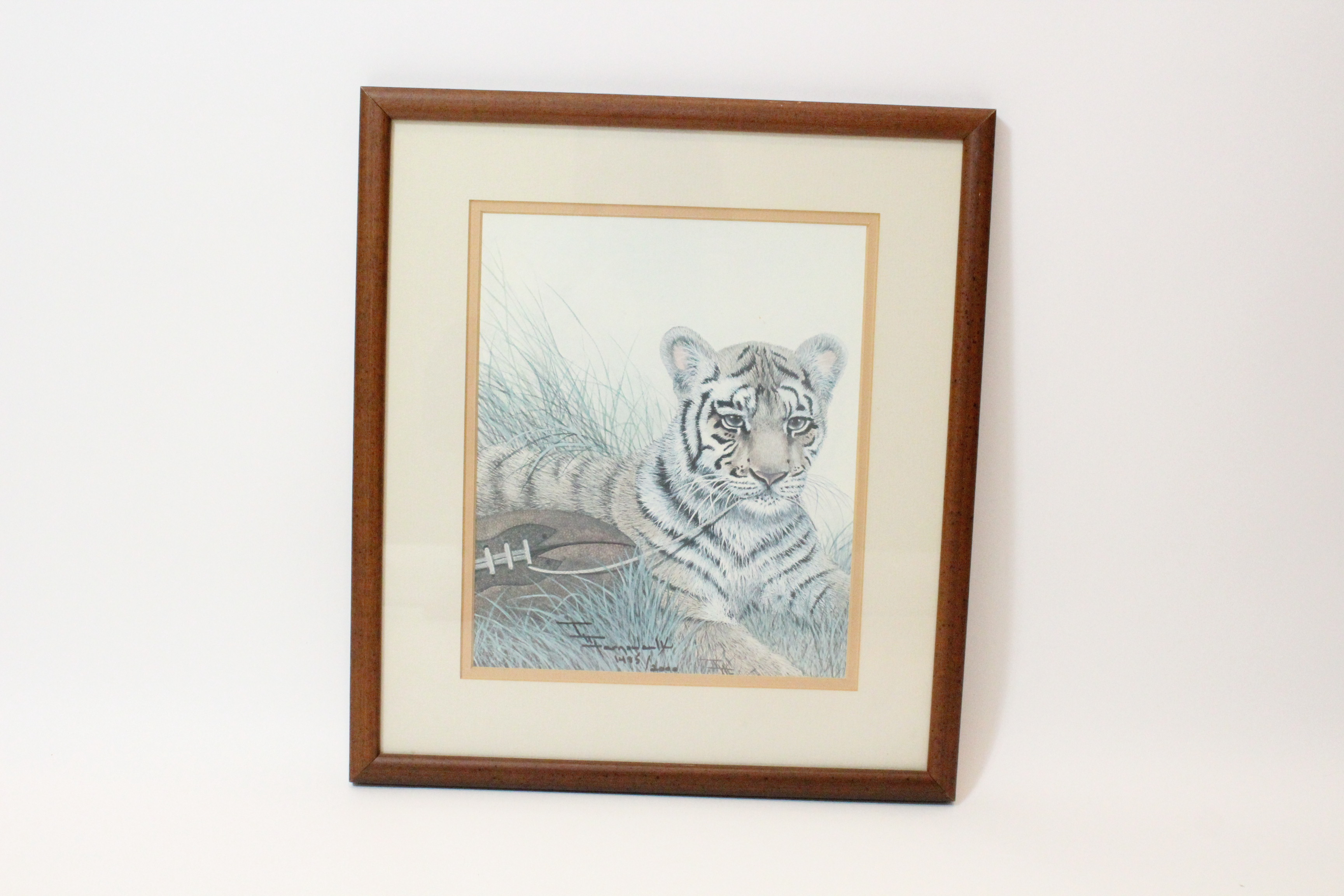 Signed Imogene H. Farnsworth Limited Edition Offset Lithograph "Bengal Cub, With Football"