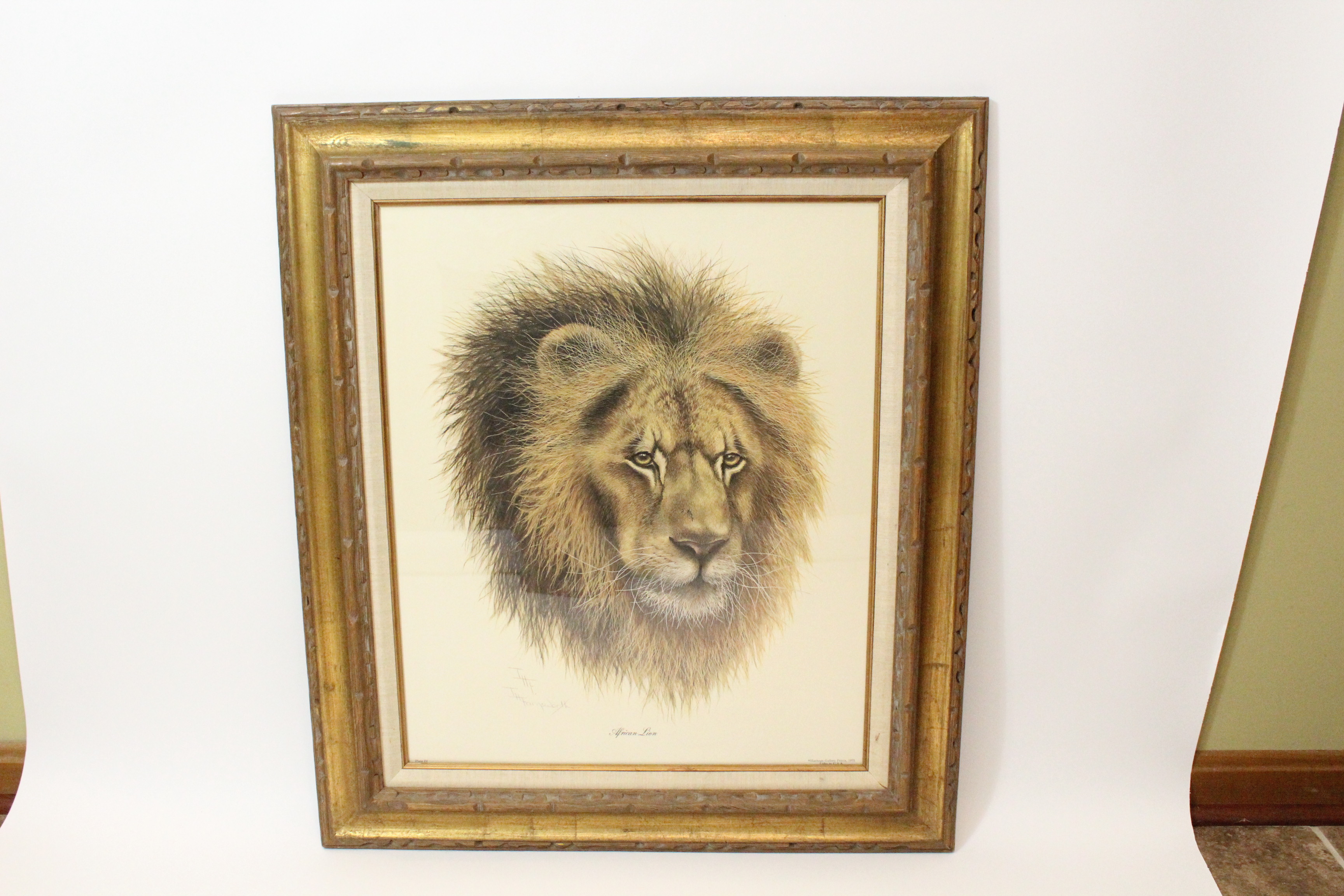 Signed Imogene Farnsworth Offset Lithograph "African Lion"
