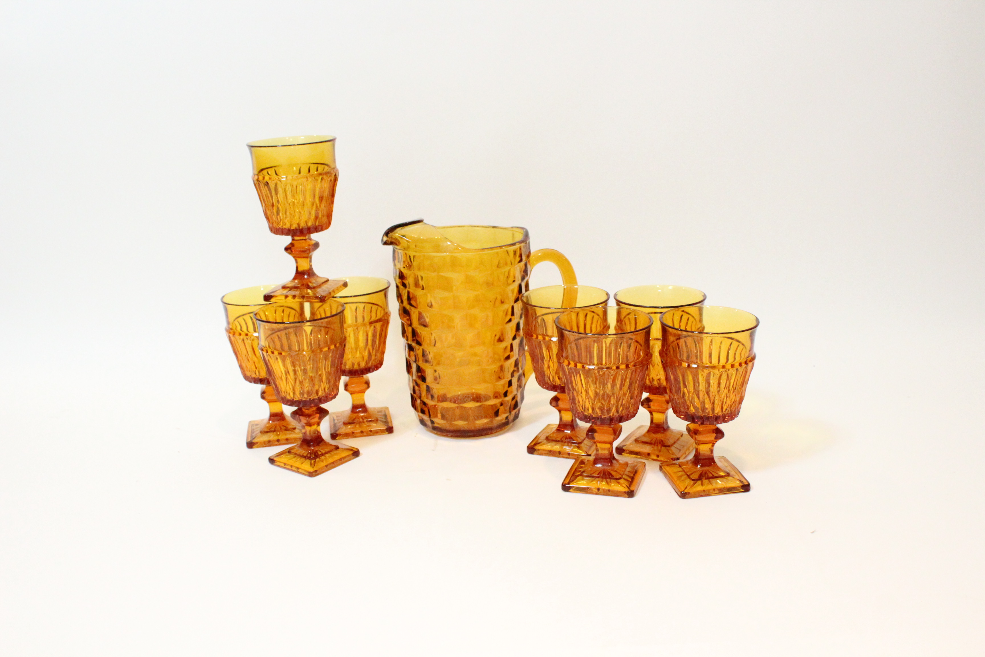Vintage Orange Glass Goblet and Pitcher Set