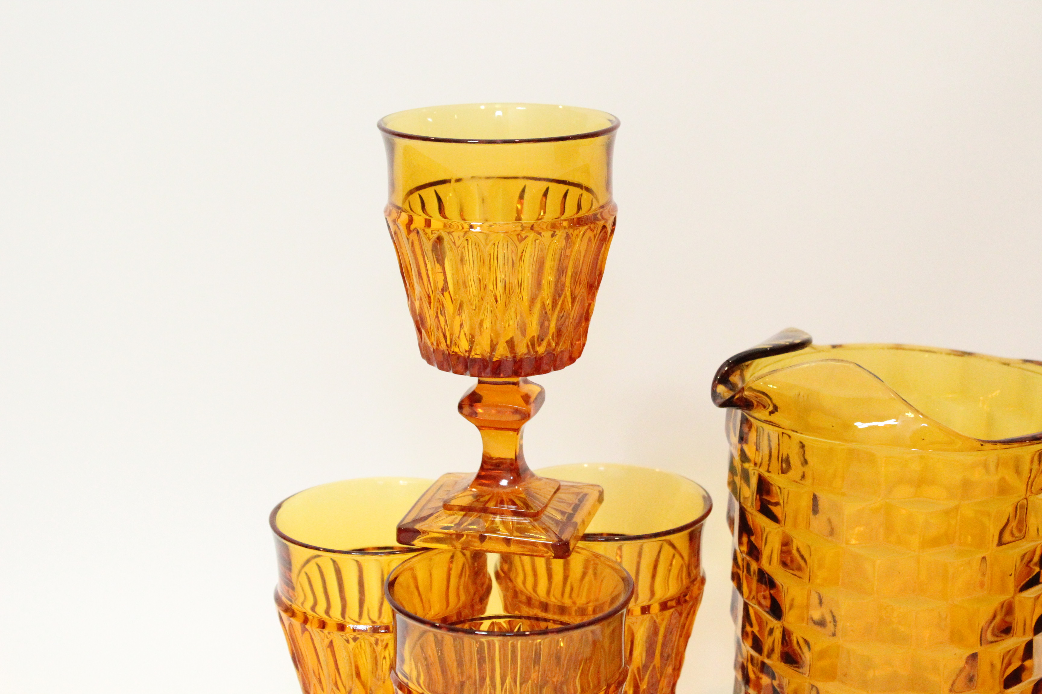 Vintage Orange Glass Goblet and Pitcher Set