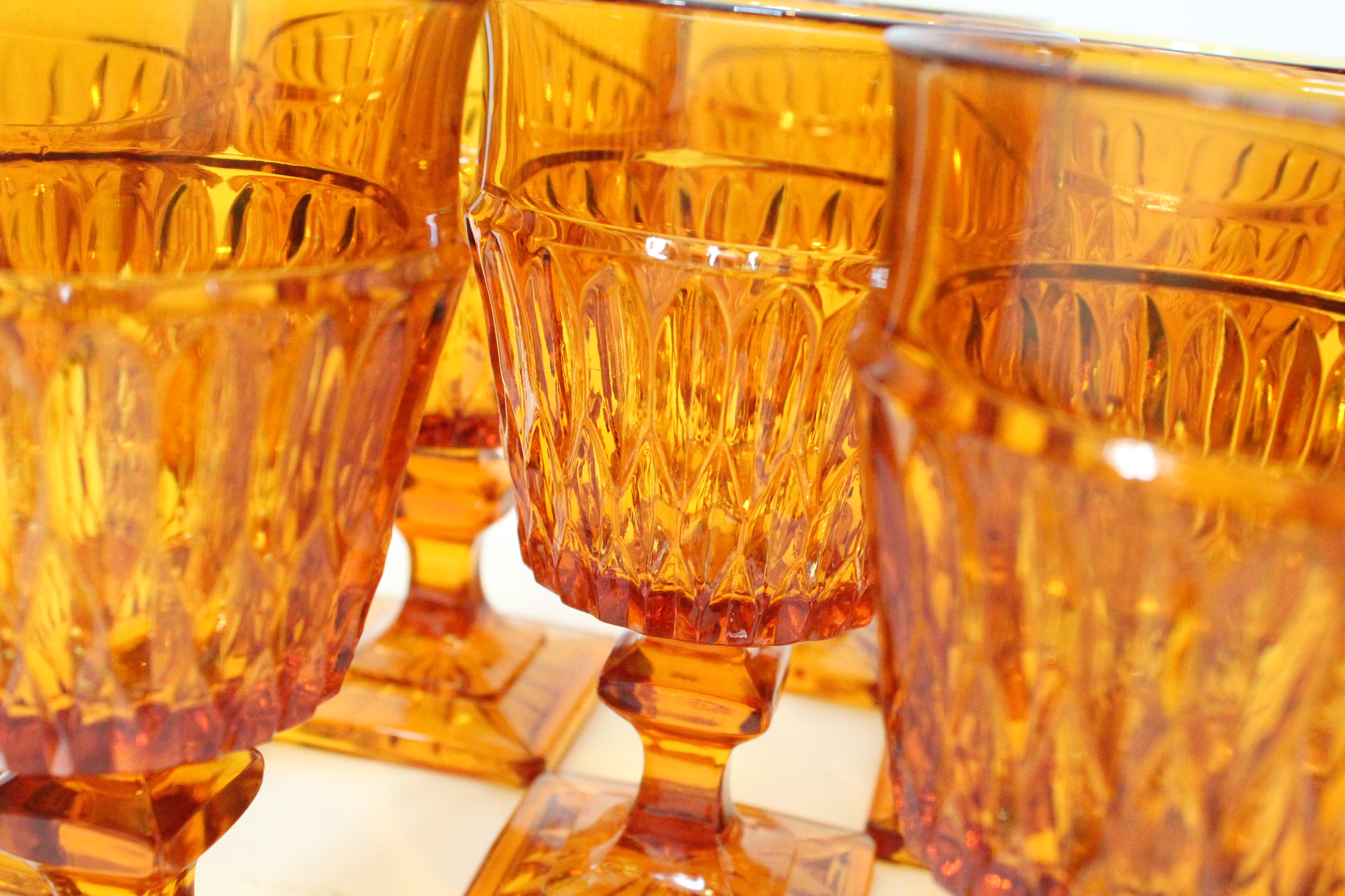 Vintage Orange Glass Goblet and Pitcher Set