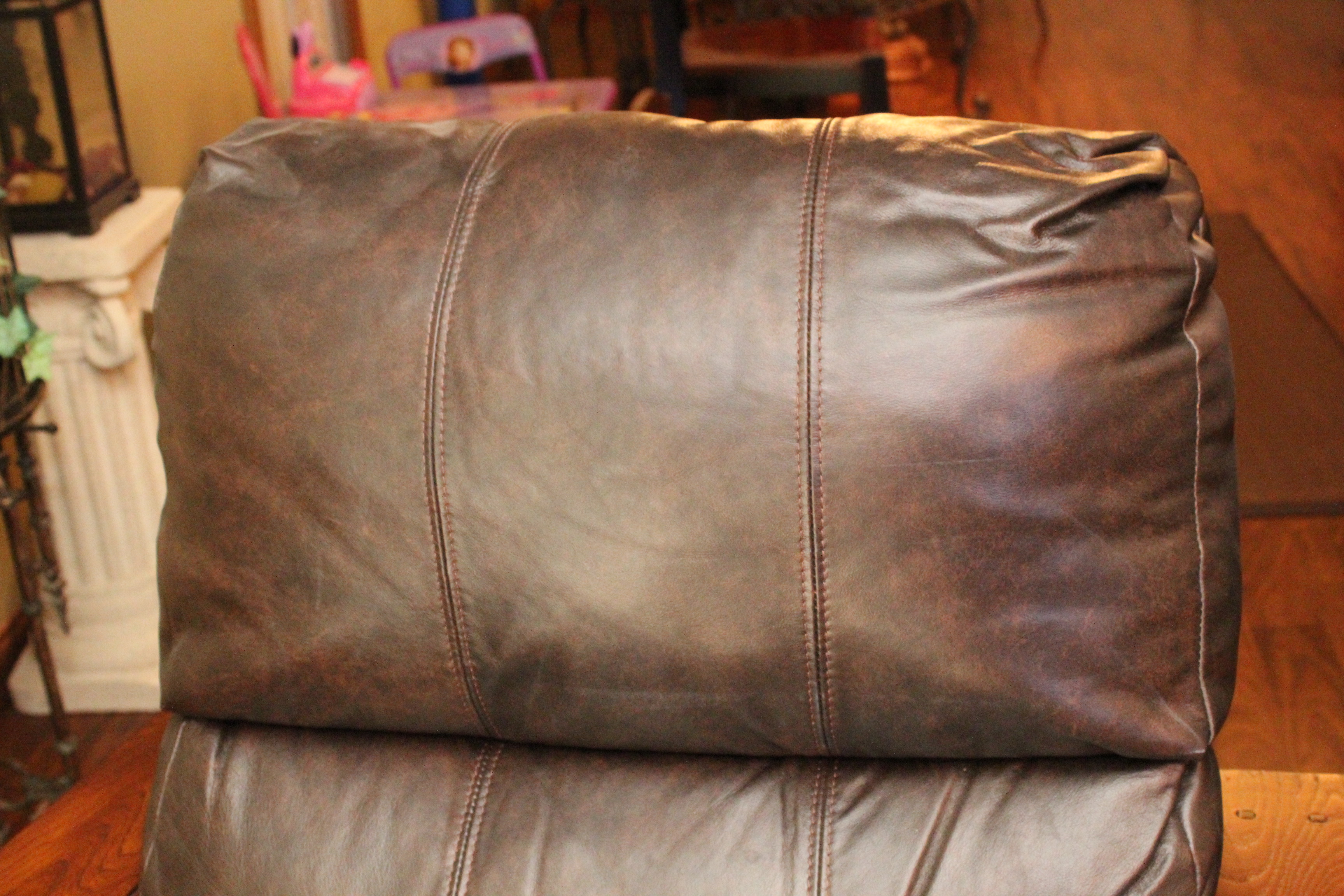 Wooden and Brown Leather Reclining Chair