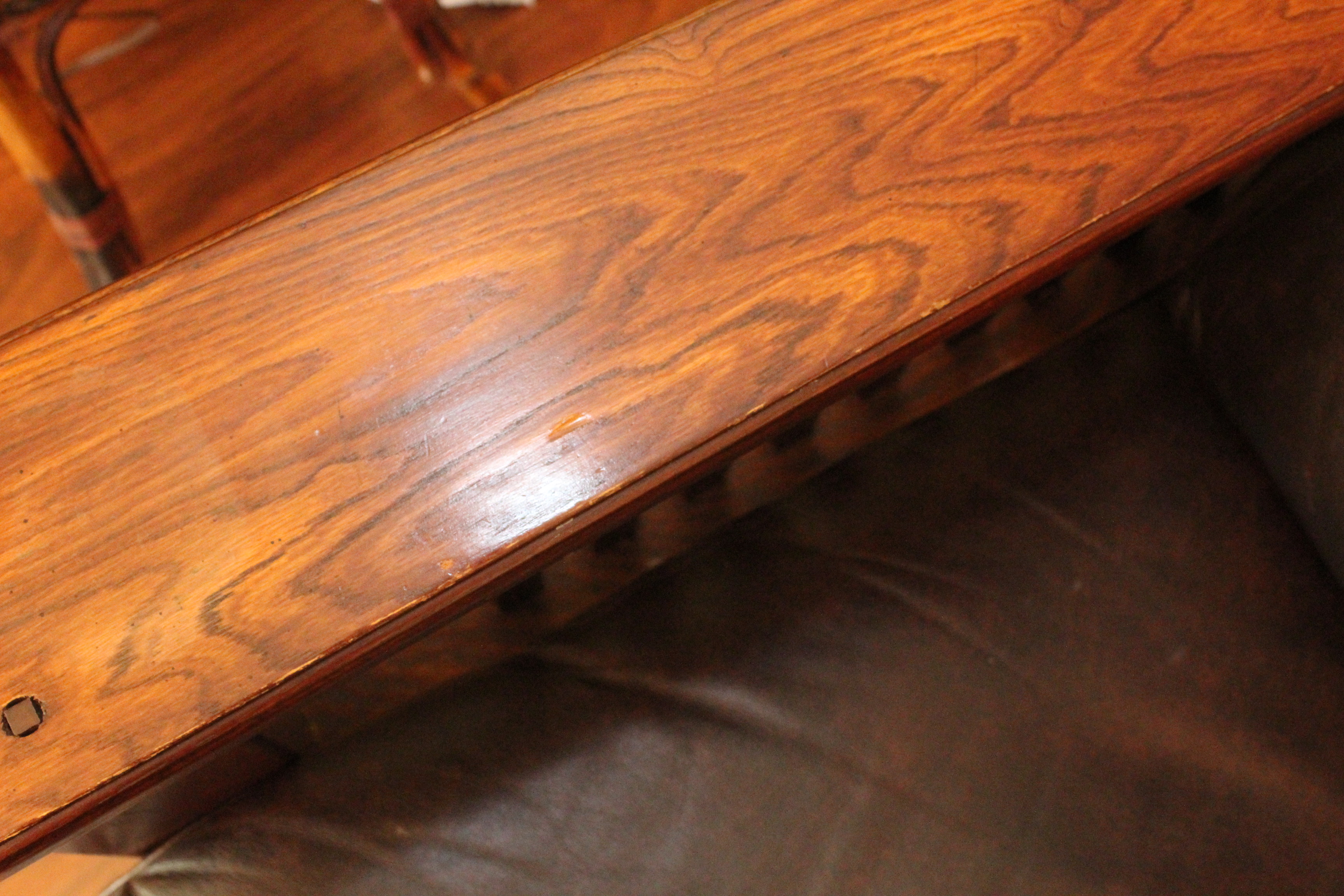 Wooden and Brown Leather Reclining Chair