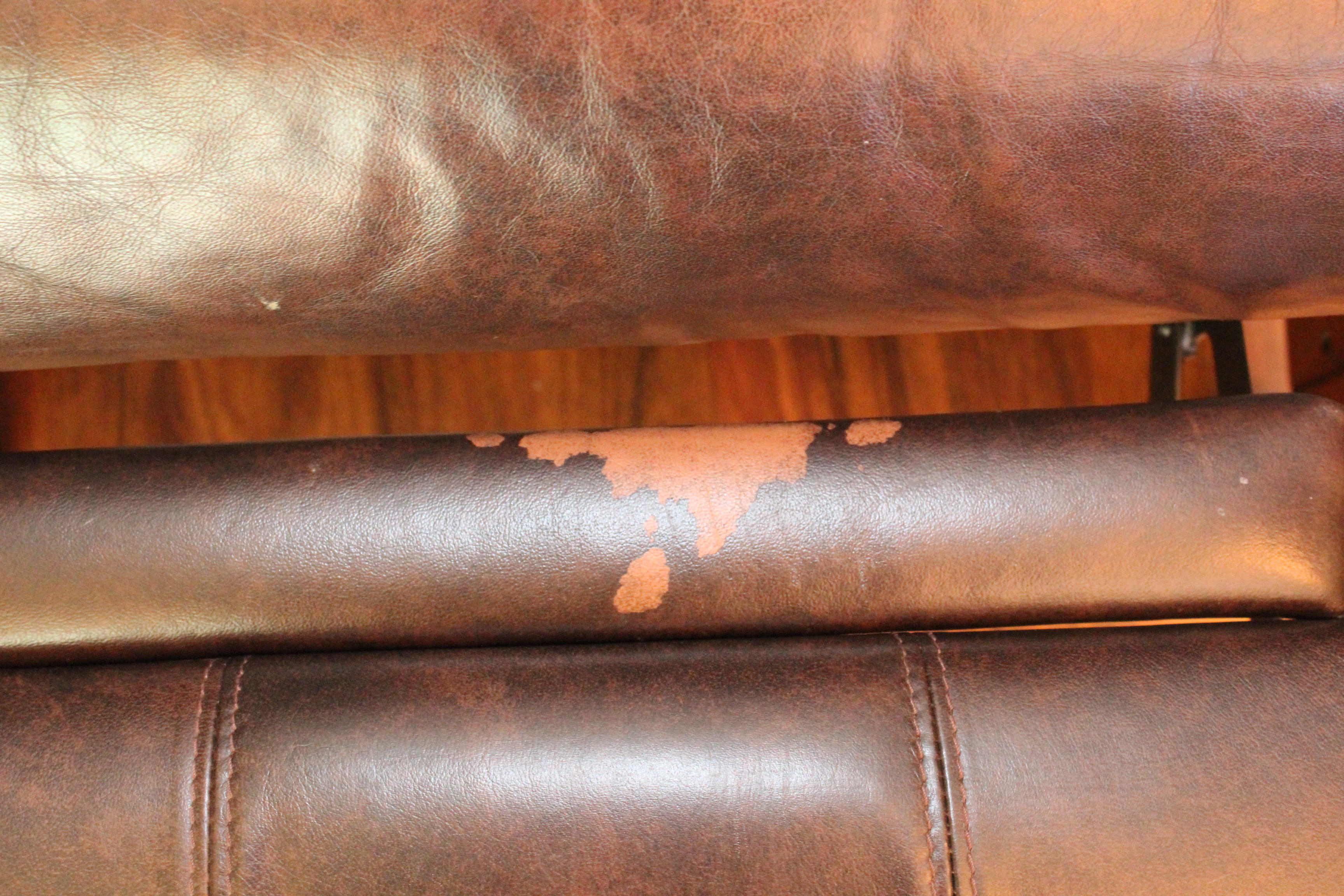 Wooden and Brown Leather Reclining Chair