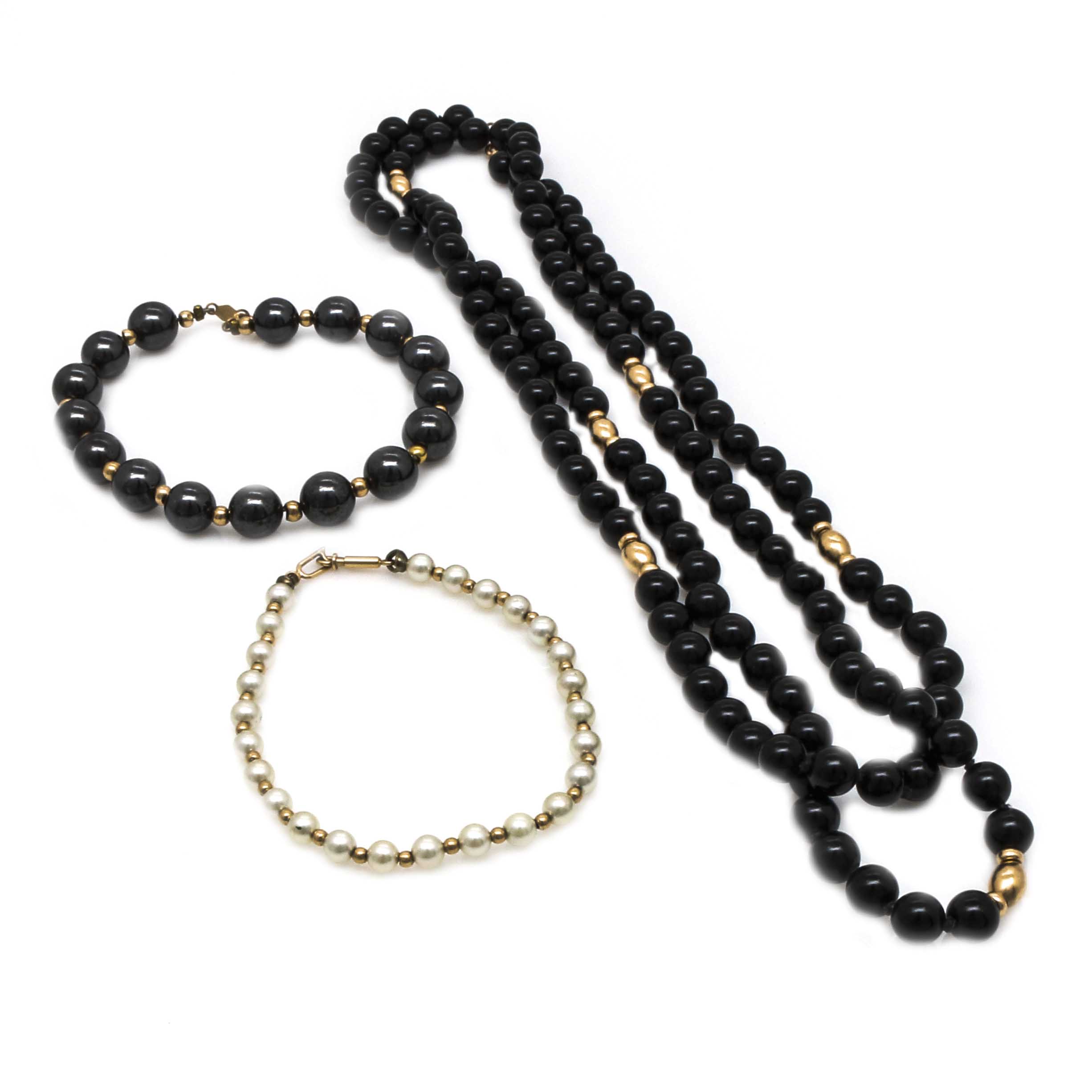 14K Yellow Gold Beaded Necklace and Bracelets