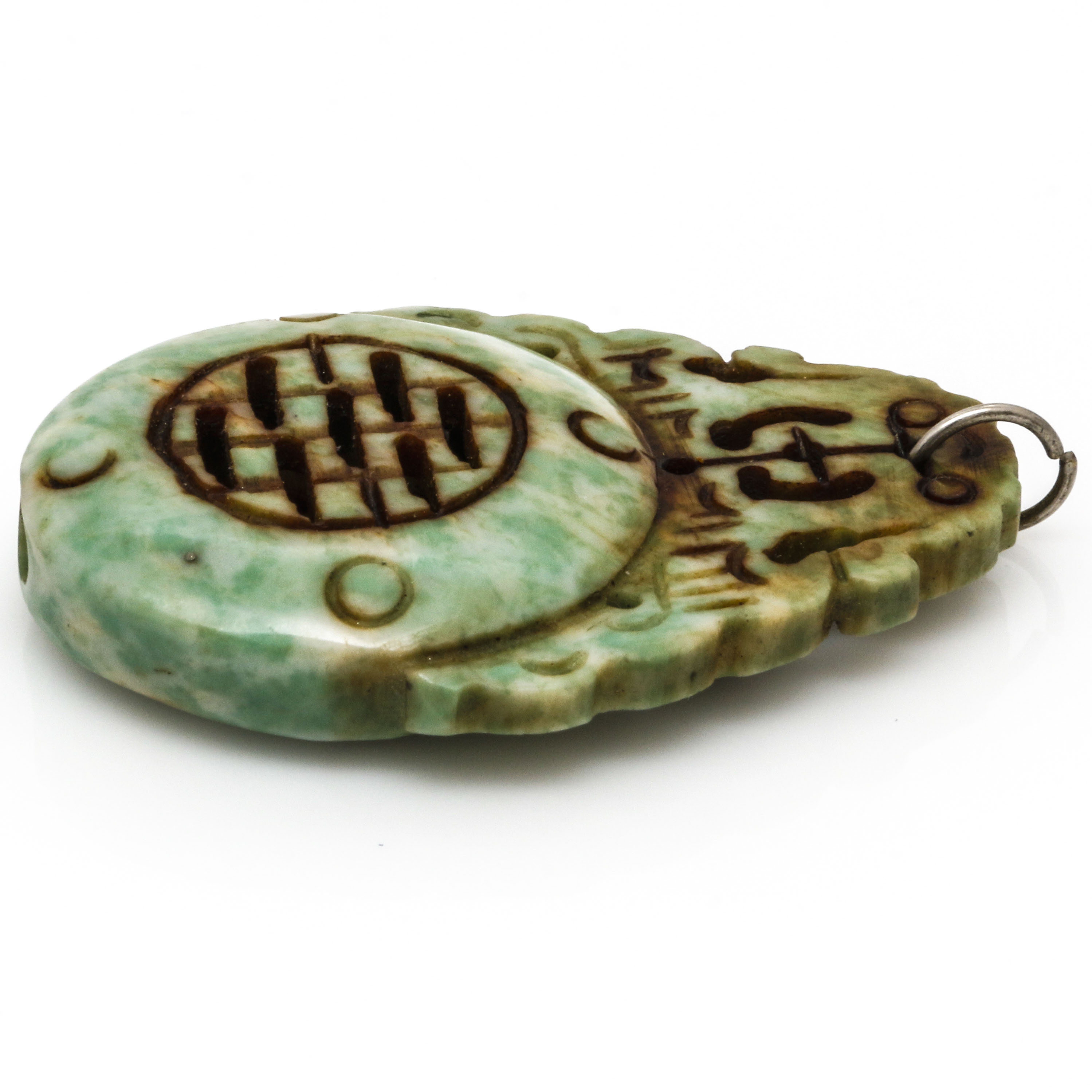 Carved Bowenite Bangle and Amazonite Pendant