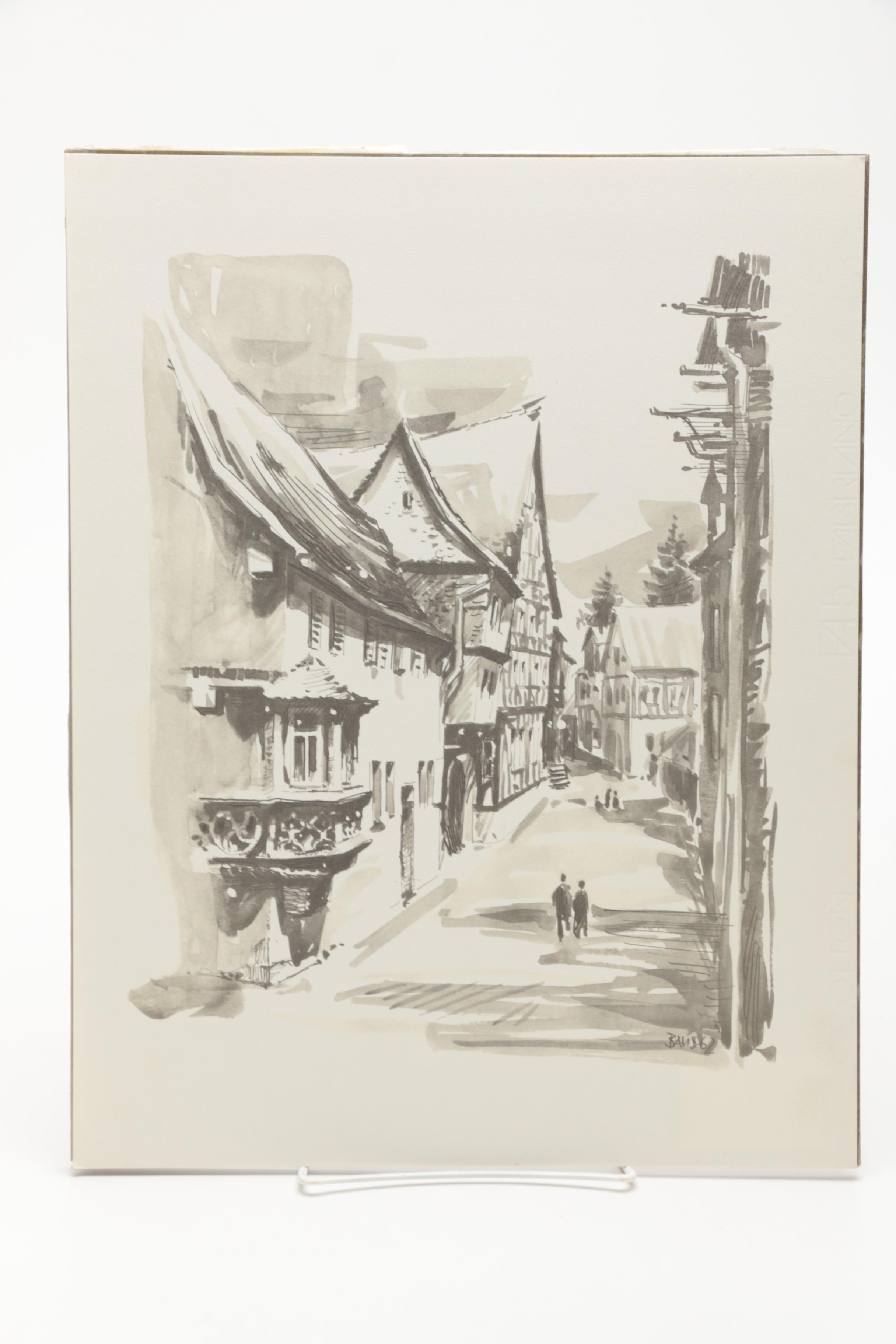 Martin Bauss Offset Lithographs of Historic Sites in Büdingen, Germany