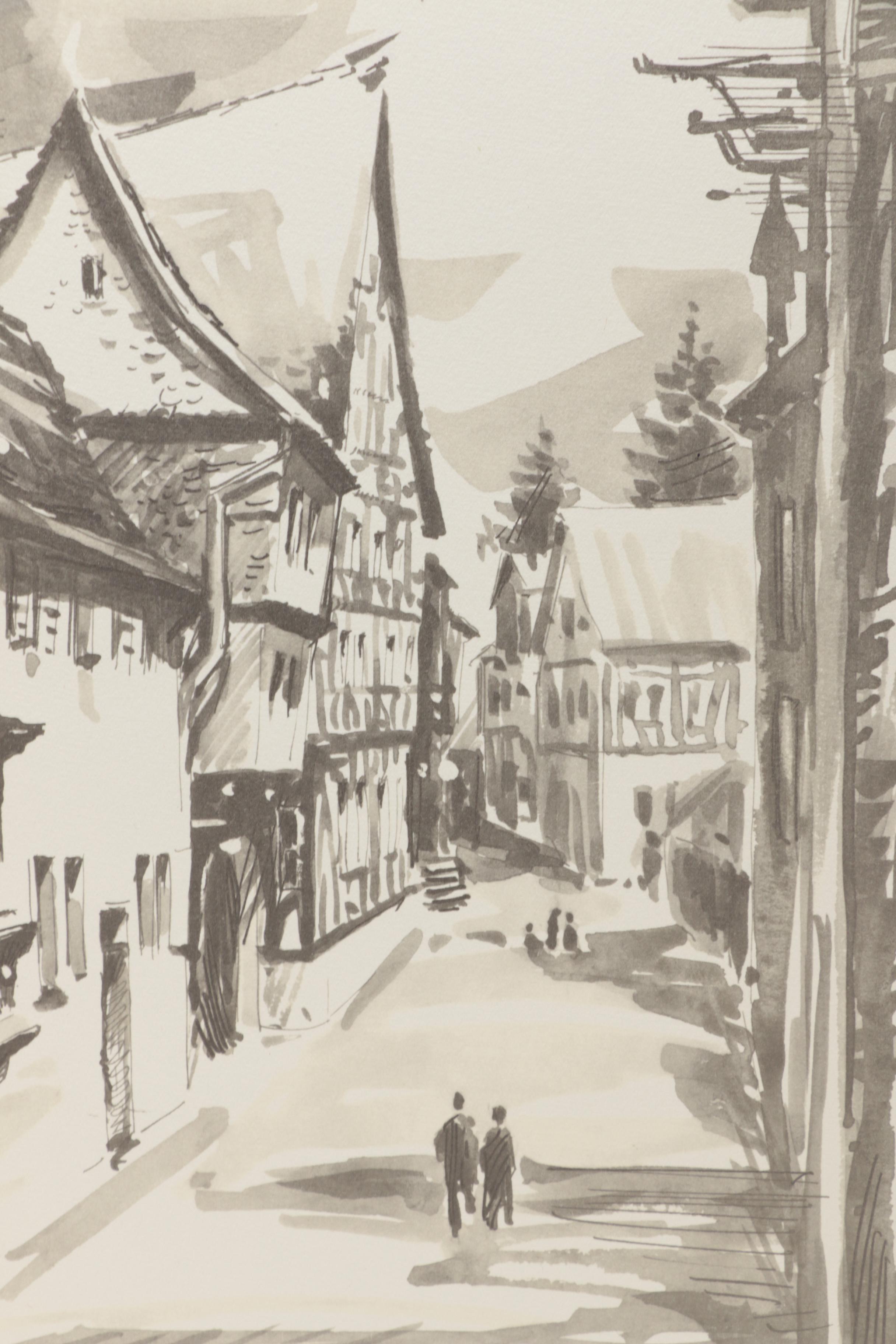 Martin Bauss Offset Lithographs of Historic Sites in Büdingen, Germany