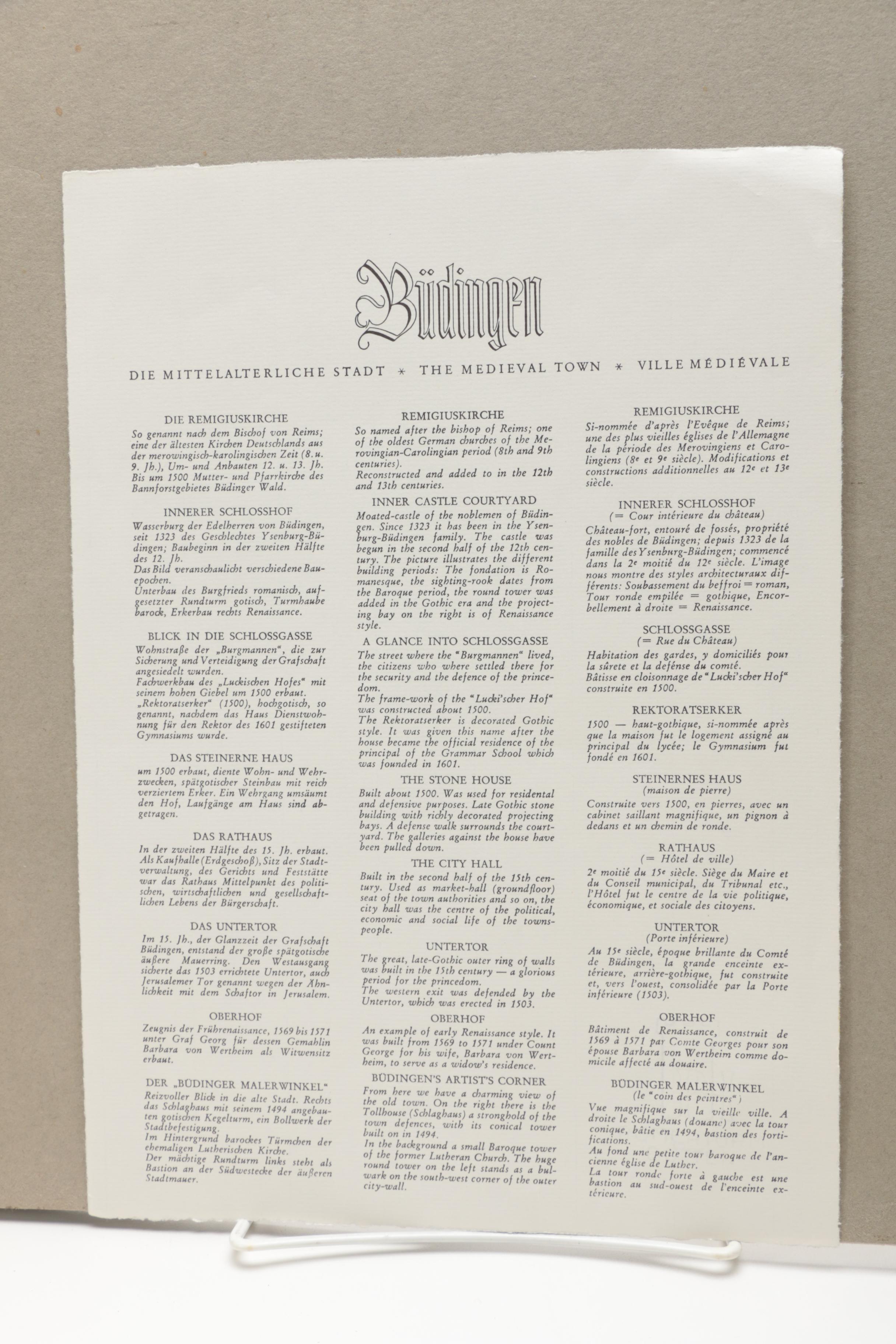 Martin Bauss Offset Lithographs of Historic Sites in Büdingen, Germany