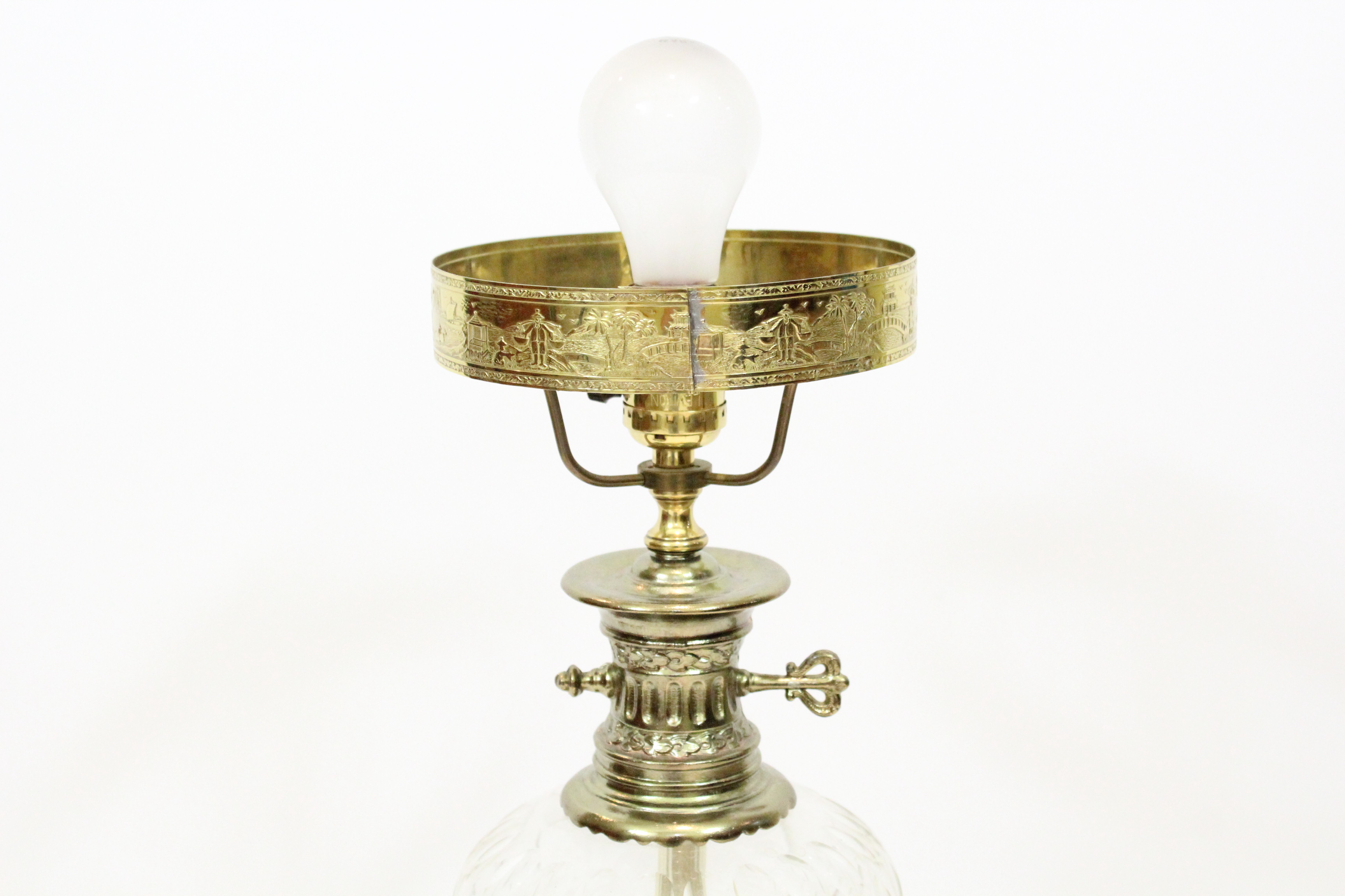 Marble Lamp, Wicker Gold Basket, and Crown Kettle