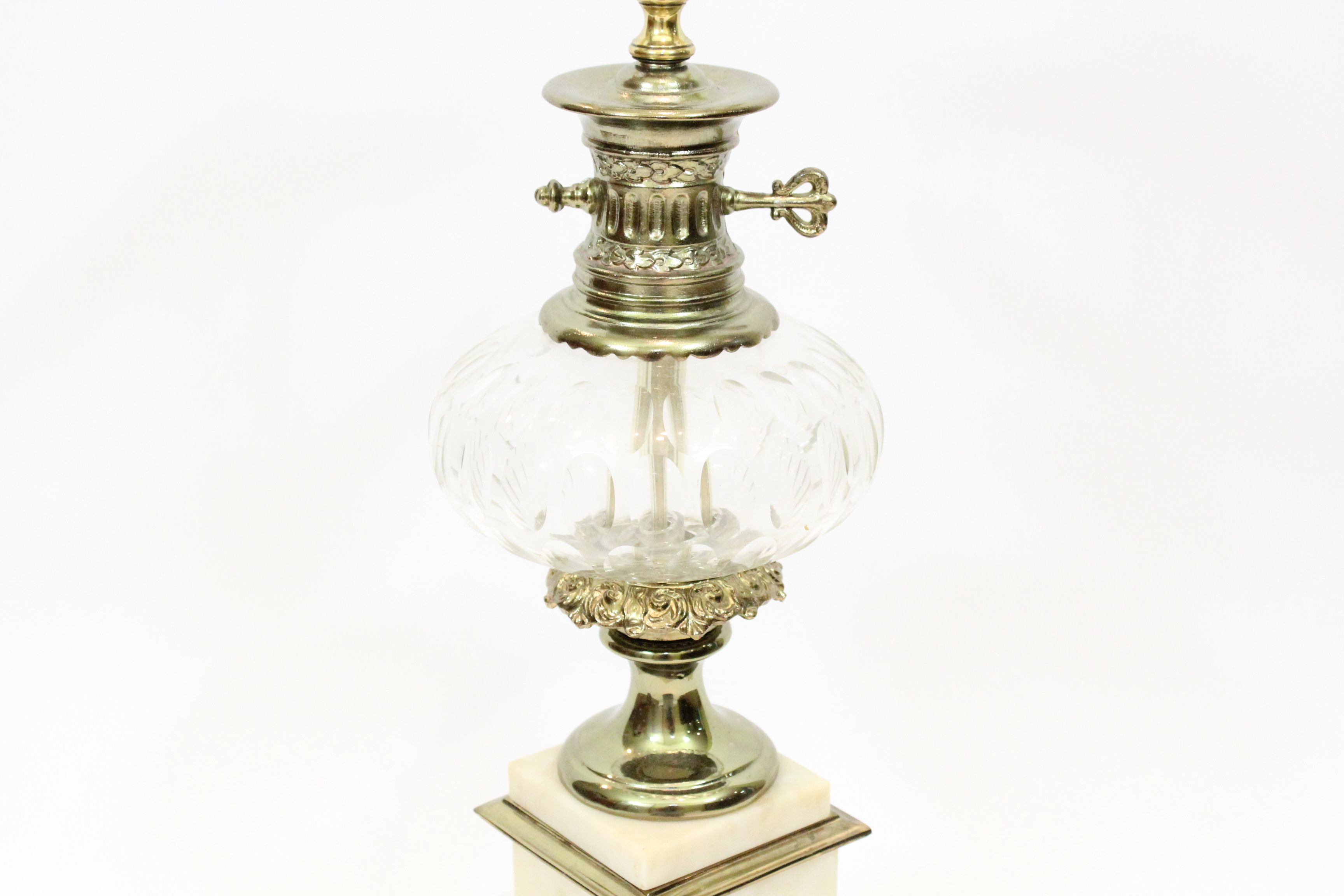 Marble Lamp, Wicker Gold Basket, and Crown Kettle