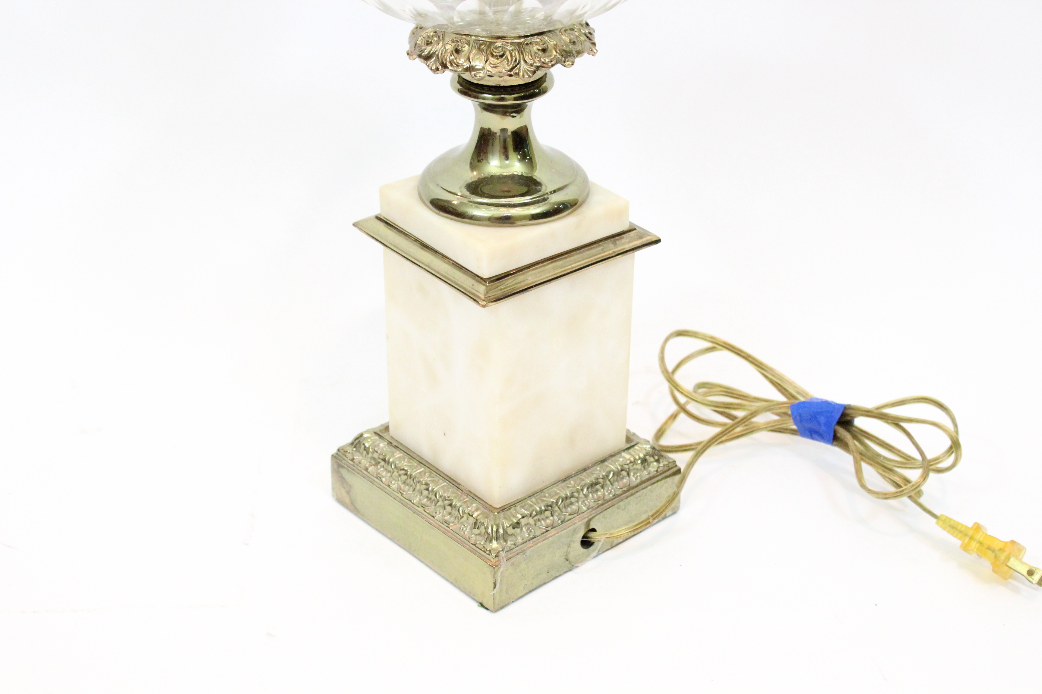 Marble Lamp, Wicker Gold Basket, and Crown Kettle