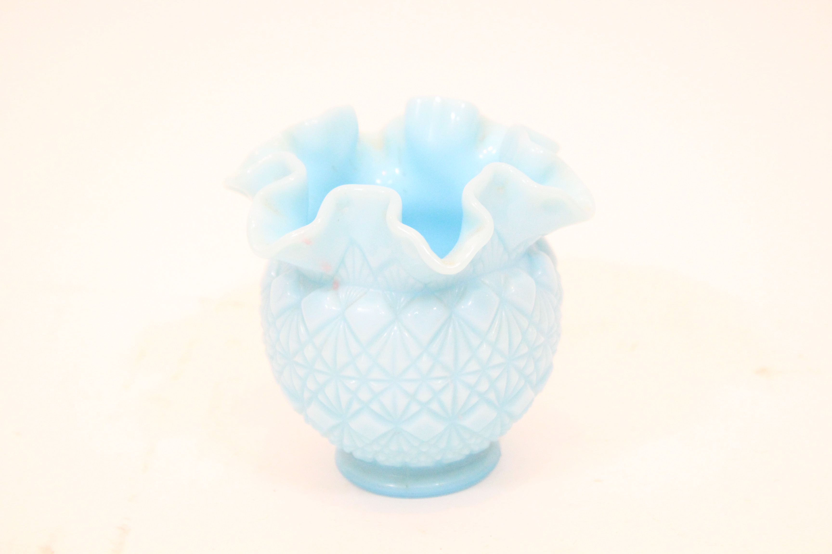 Antique Fenton Olde Virginia Glass Milk Blue Vase