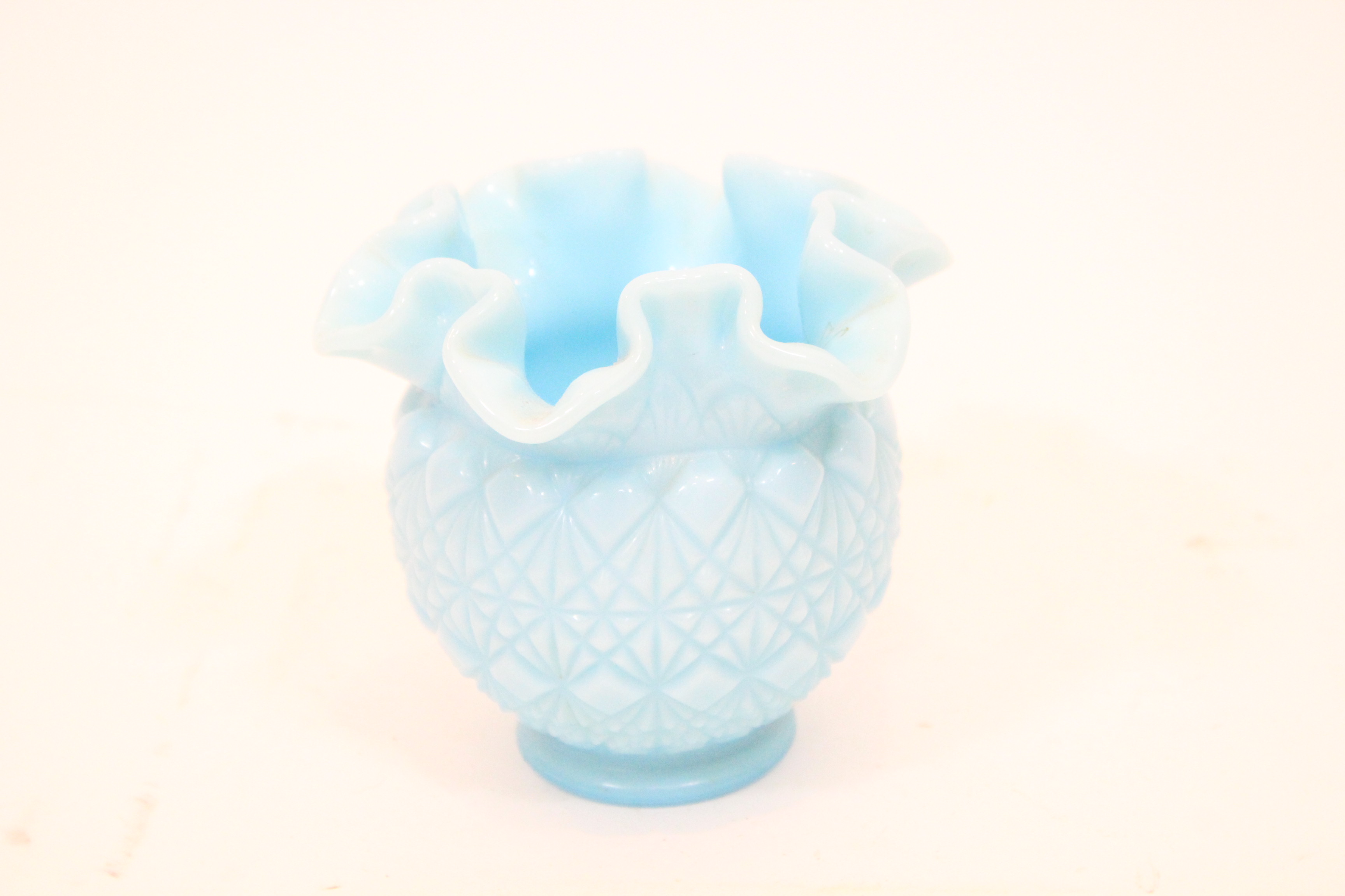 Antique Fenton Olde Virginia Glass Milk Blue Vase