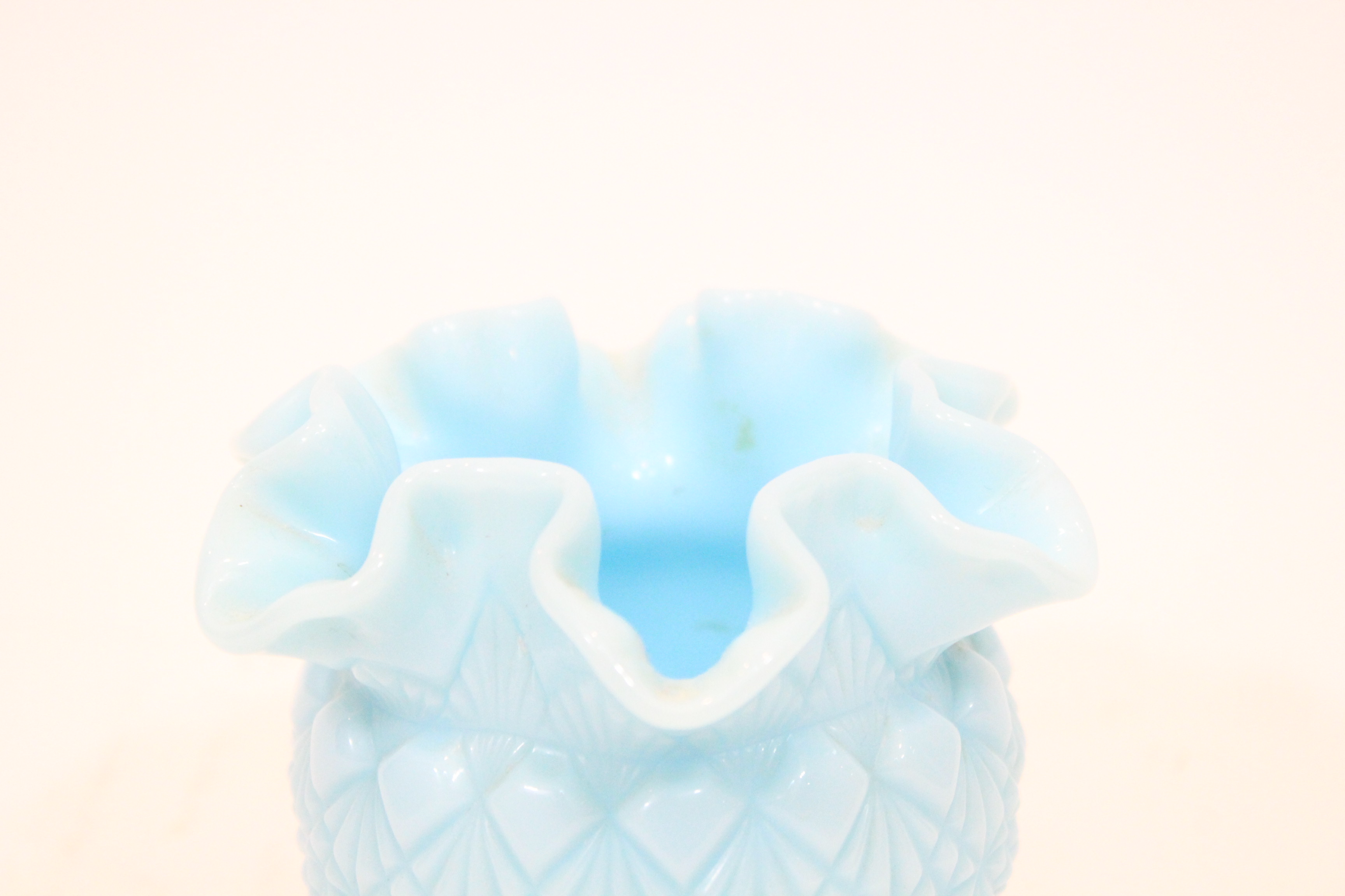 Antique Fenton Olde Virginia Glass Milk Blue Vase