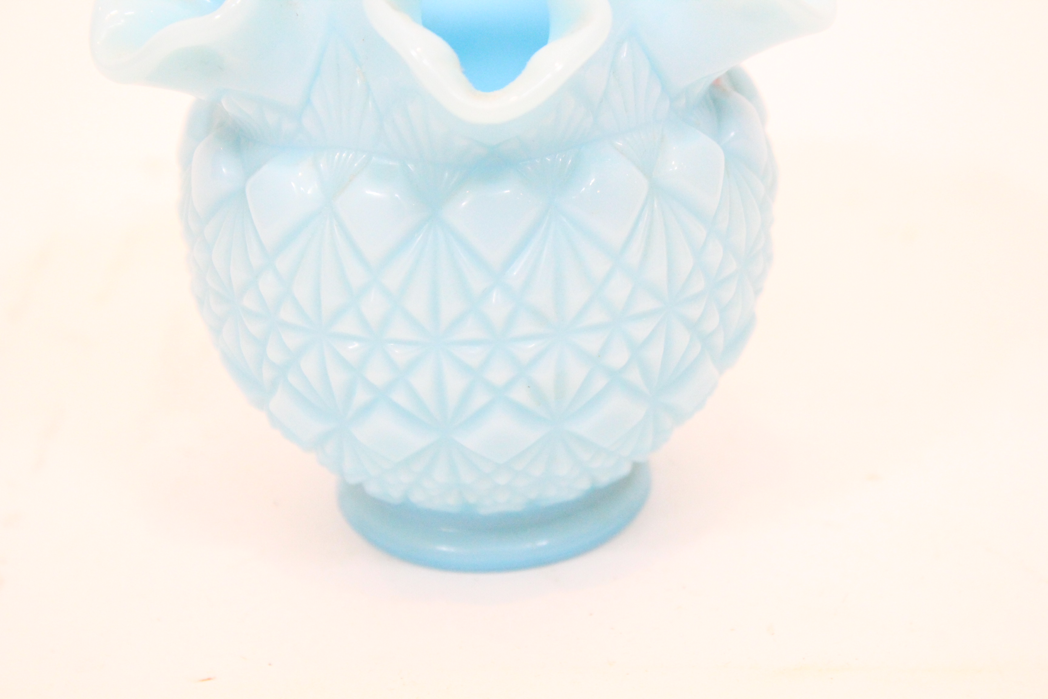 Antique Fenton Olde Virginia Glass Milk Blue Vase