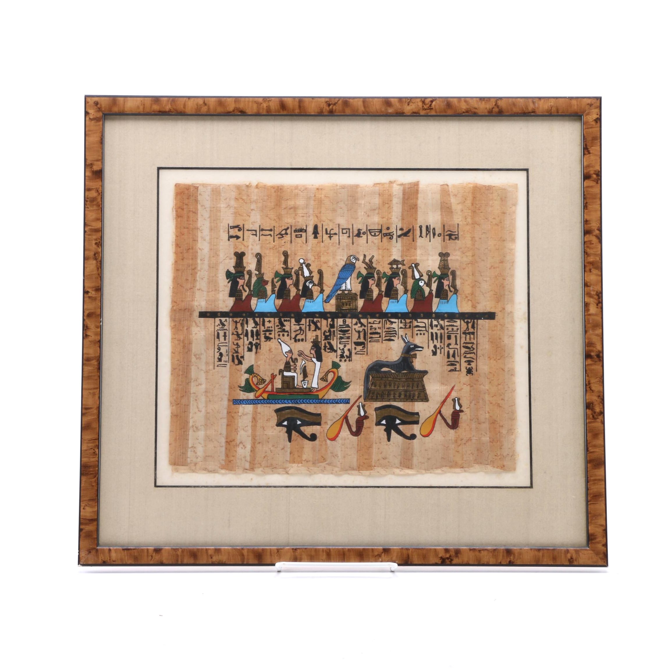 Gouache Painting on Papyrus After Ancient Egyptian Wall Paintings