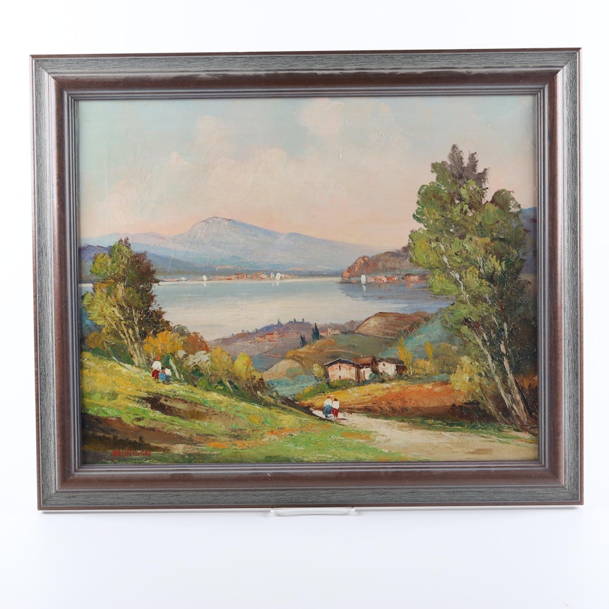 Mulligan Oil Painting on Canvas of an Waterfront Landscape