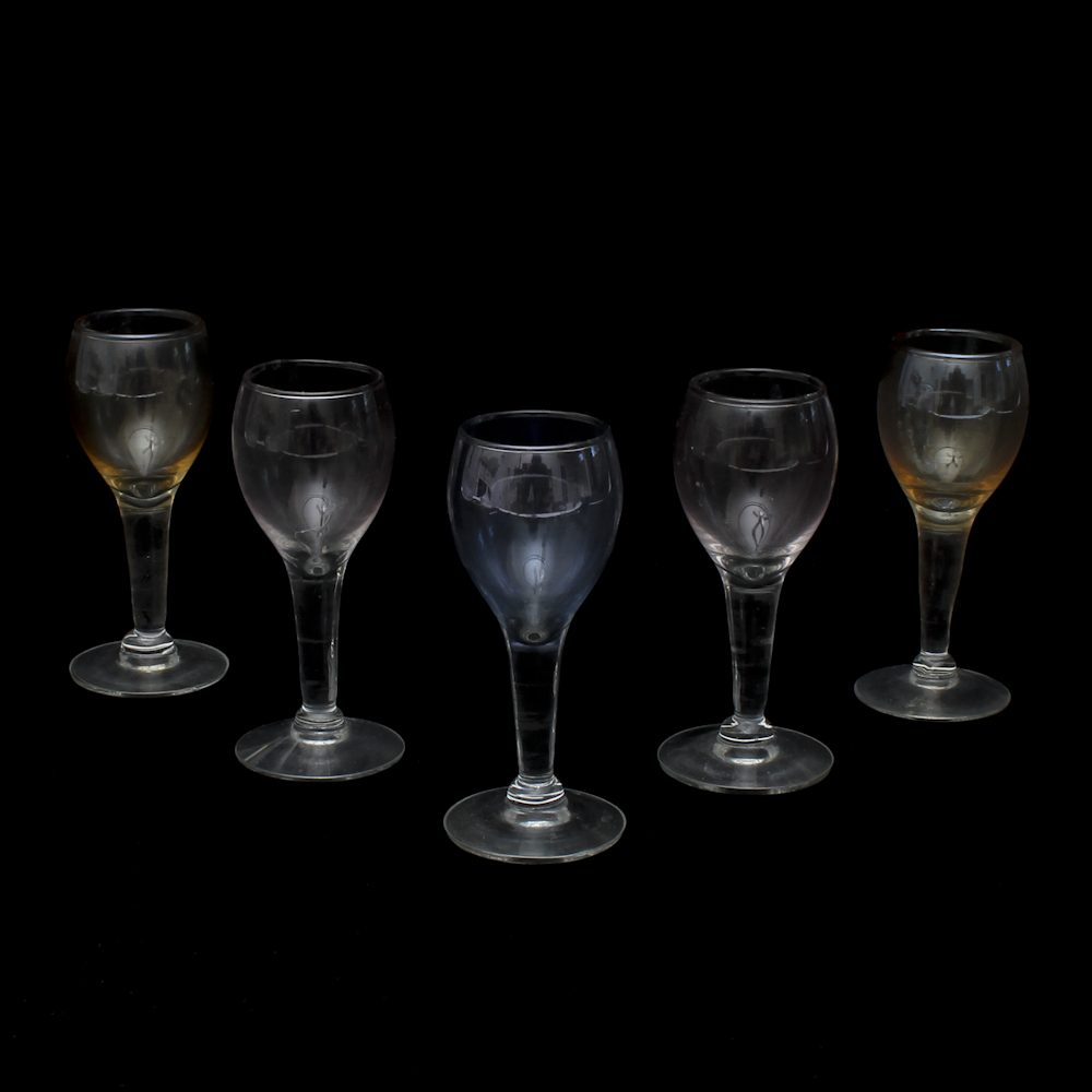 Opalescent Colored Sherry Glasses