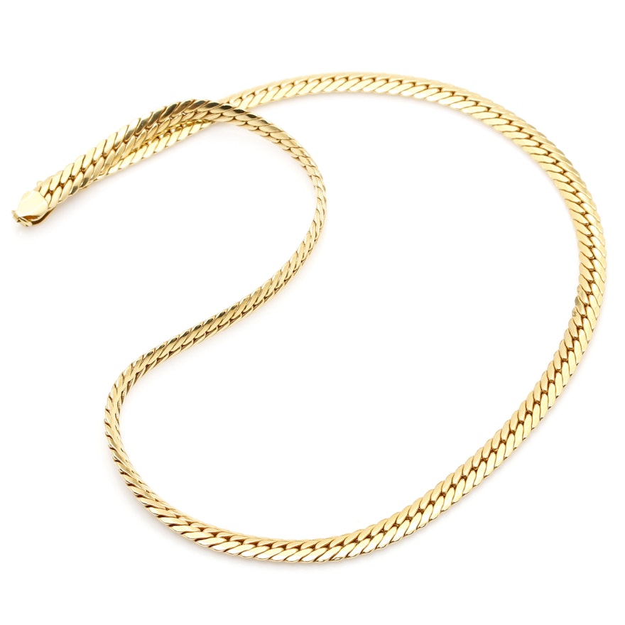 18K Yellow Gold Herringbone Chain Necklace