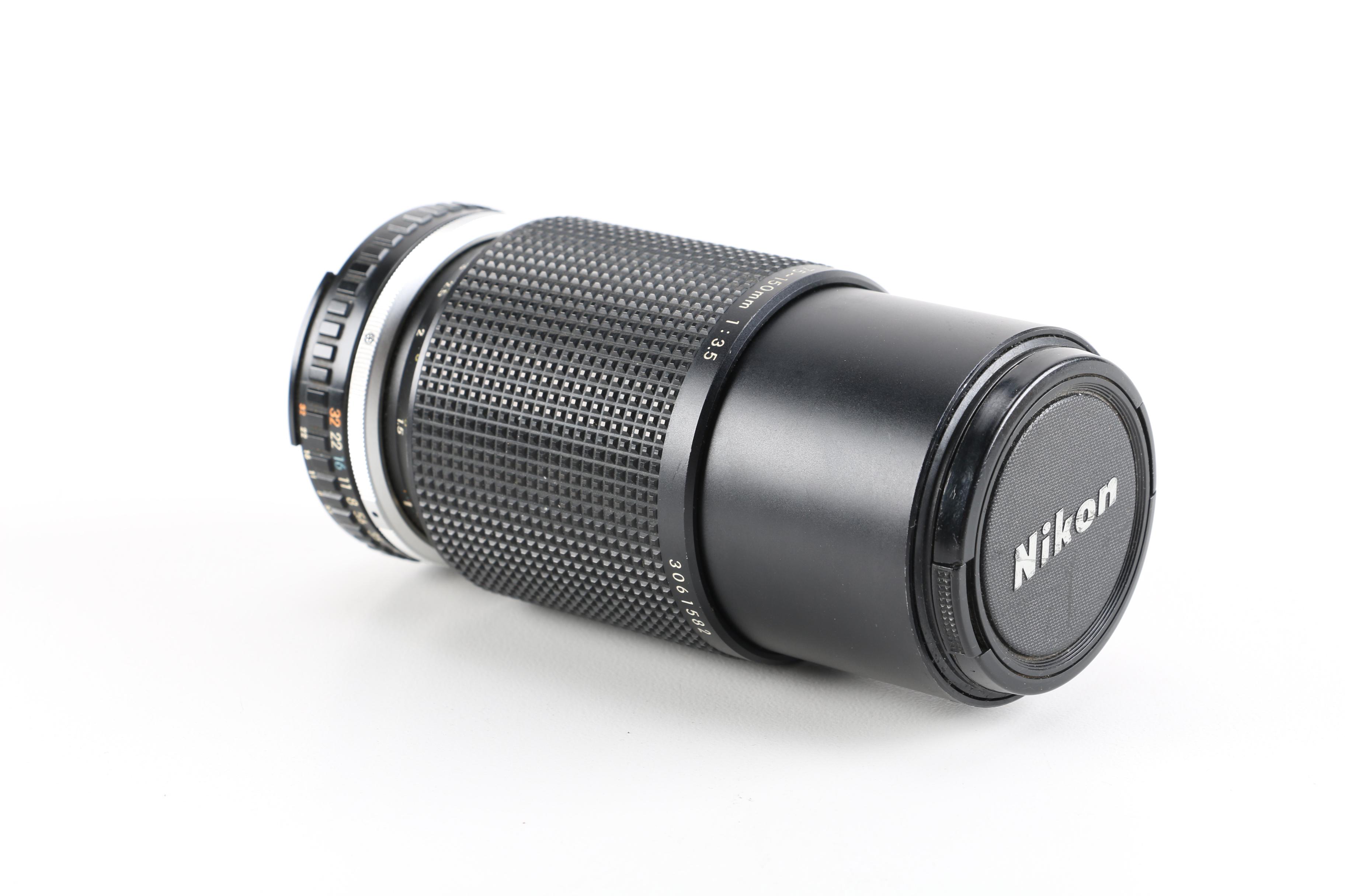 1980s Nikon EM 35mm Camera With Lens and Flash