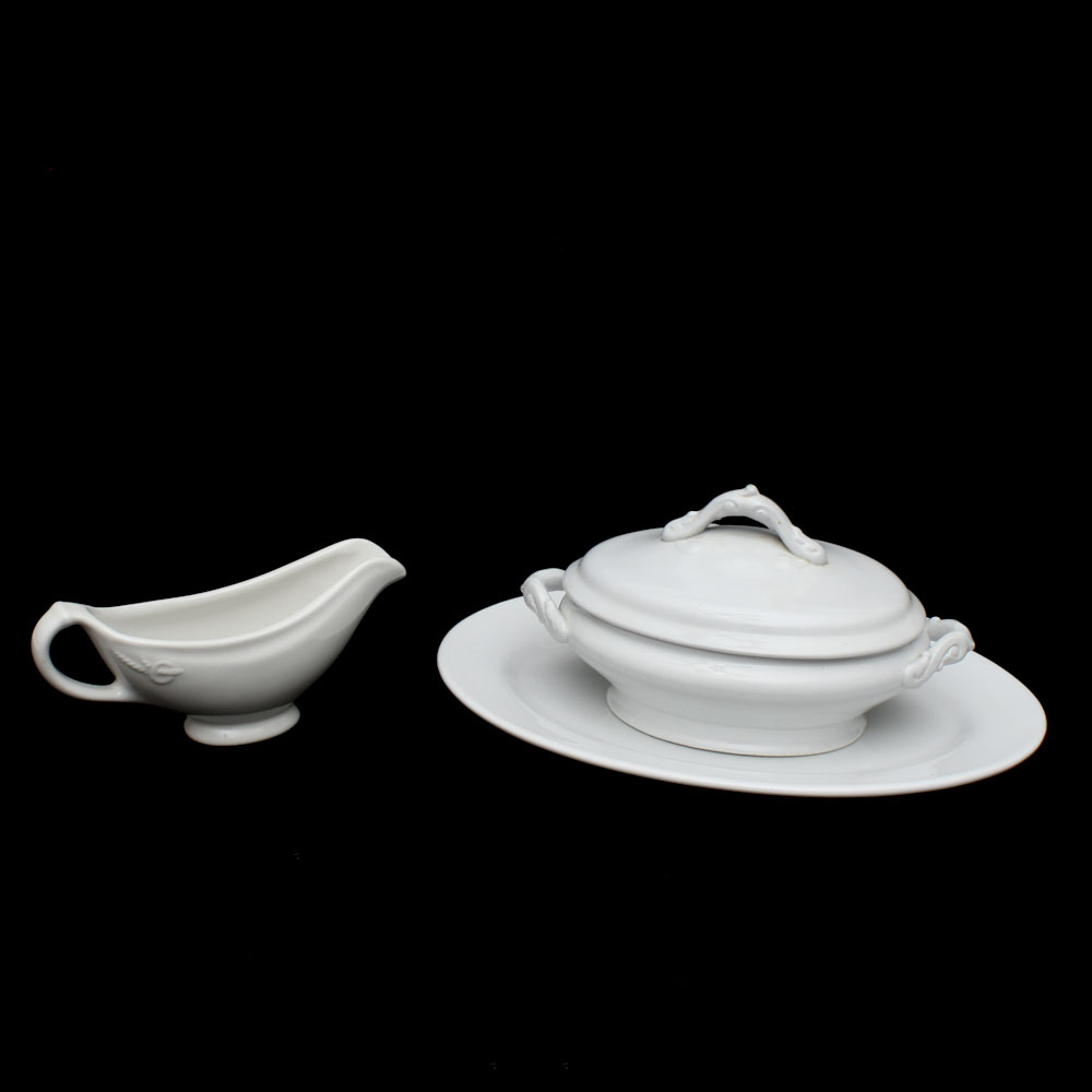 White Ceramic Serving Pieces Featuring Hall