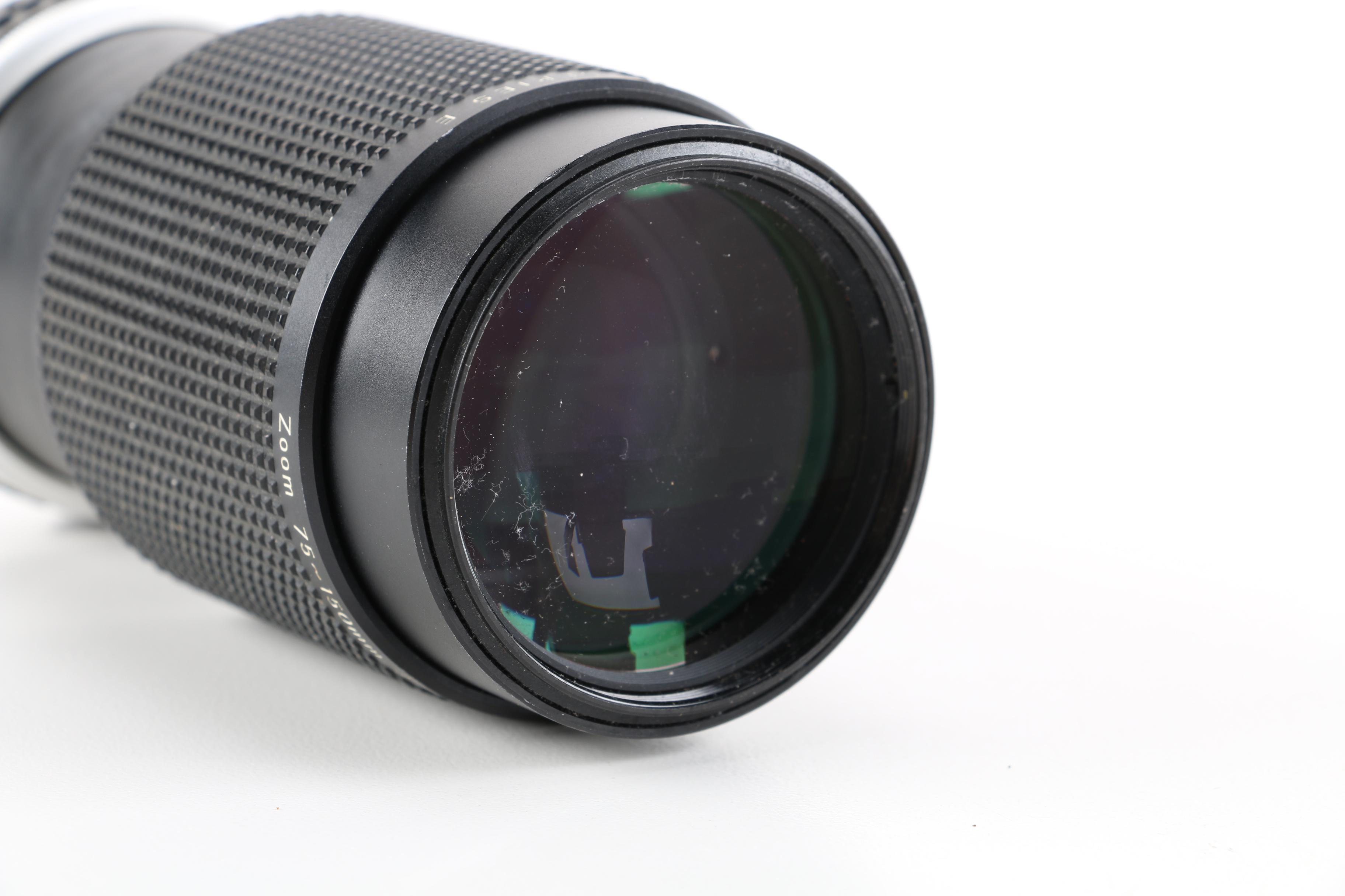 1980s Nikon EM 35mm Camera With Lens and Flash