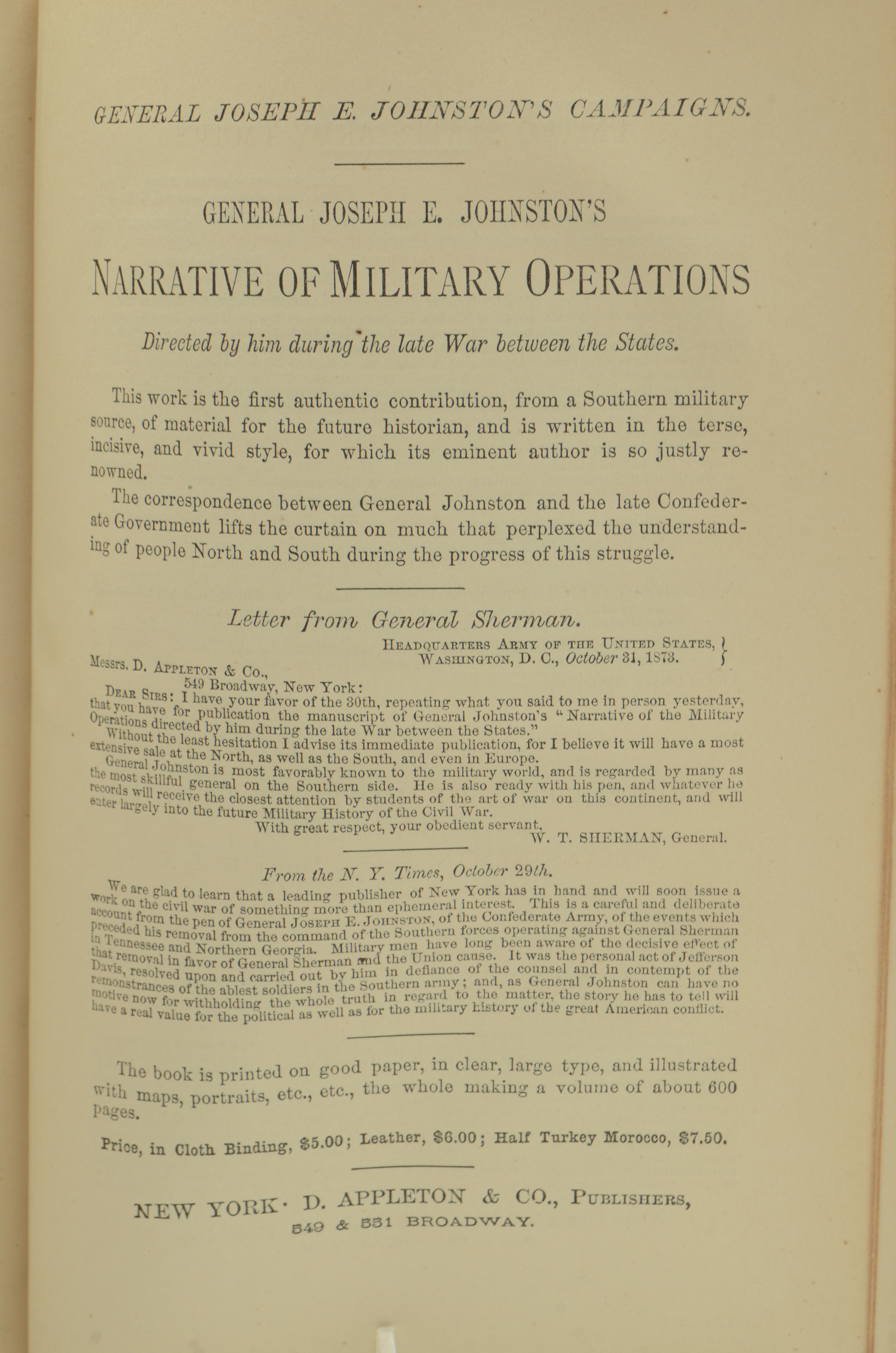 1875 "Memoirs of General Sherman" Two Volume Set