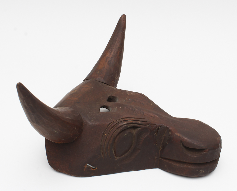Peruvian Carved Cedar Bull Mask