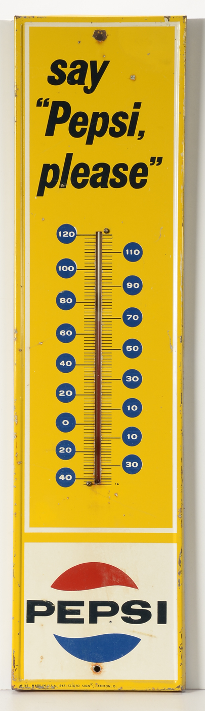 1967 Pepsi-Cola Advertising Metal Thermometer